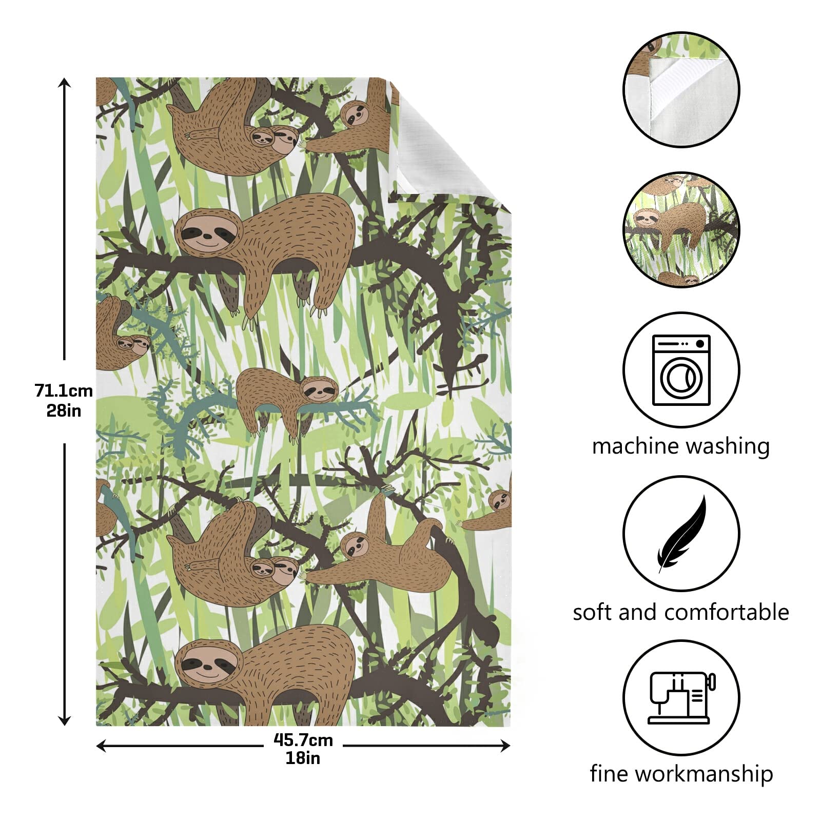 Sloth-Themed Kitchen Dish Towel Set of 6 - Green Tree Design Polyester Waffle Weave Dishcloths with Hanging Loop | Perfect for Kitchen, Bar, Tea Time & Gift Giving