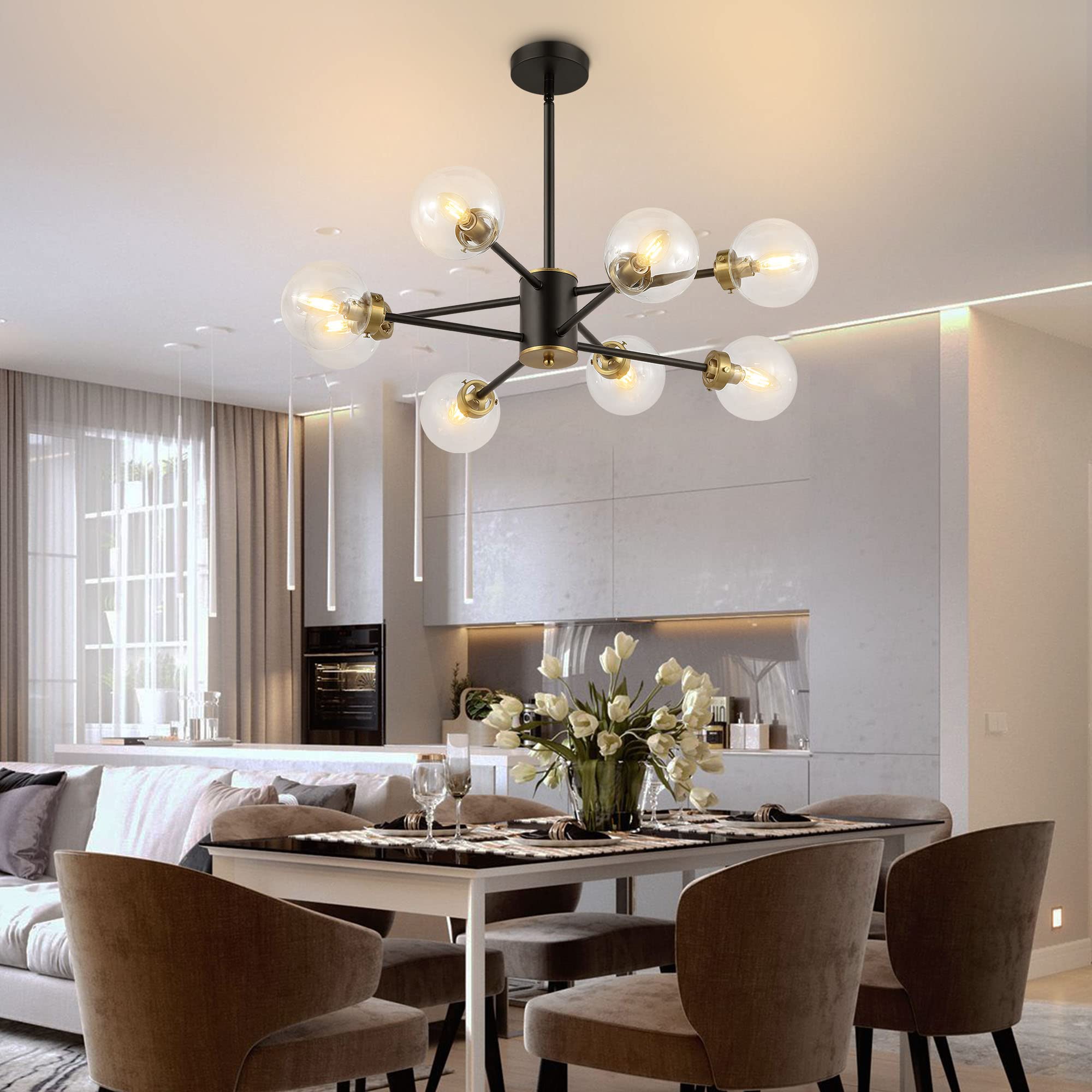 WINGBO 8-Light Sputnik Chandelier - Modern Adjustable Pendant Light Fixture with 4.7