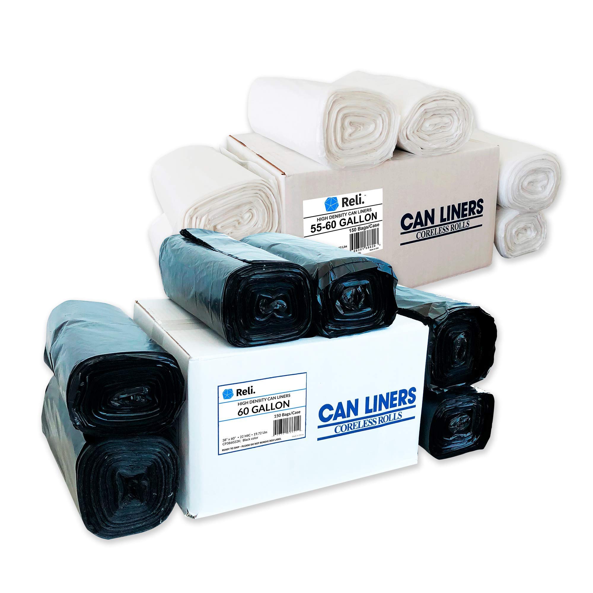 Reliable 55-60 Gallon Heavy Duty Trash Bags - 150 Count | Extra Thick & Durable for Large Waste Bins, Construction Sites, and Outdoor Cleanup