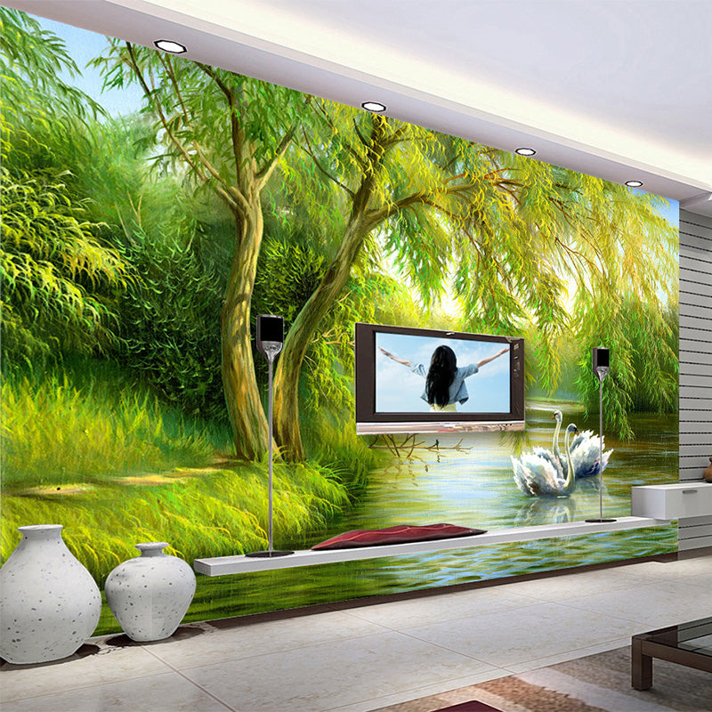 Beautiful Swans in Lake Wallpaper - High-Quality Peel & Stick Wall Mural for Bedroom, Living Room, Nursery | Easy to Install & Removable