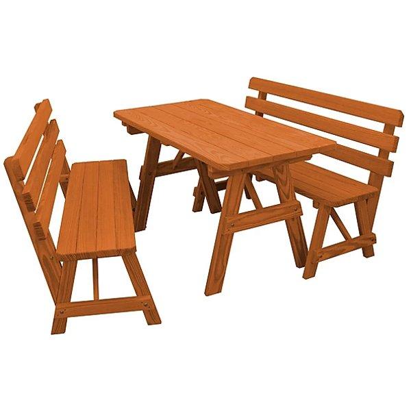 Durable Yellow Pine Wood Picnic Table with 2 Backed Benches - Outdoor Dining Set for Patio, Garden, Park & Backyard BBQs