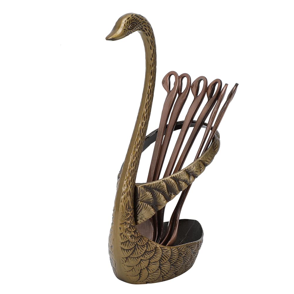 Premium Swan Base Dinnerware Set - Food Grade Stainless Steel Coffee & Dessert Spoons with Ergonomic Handle - Elegant Red Ancient Feather Swan Design - Perfect for Coffee Shops, Tea Parties, Fruit Desserts & Home Decor