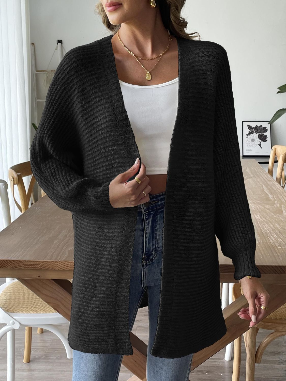 Women's Open Front Long Sleeve Knit Cardigan Sweater - Lightweight Loose Fit Cover Up for Fall & Winter - Perfect for Office, Layering or Casual Outfits