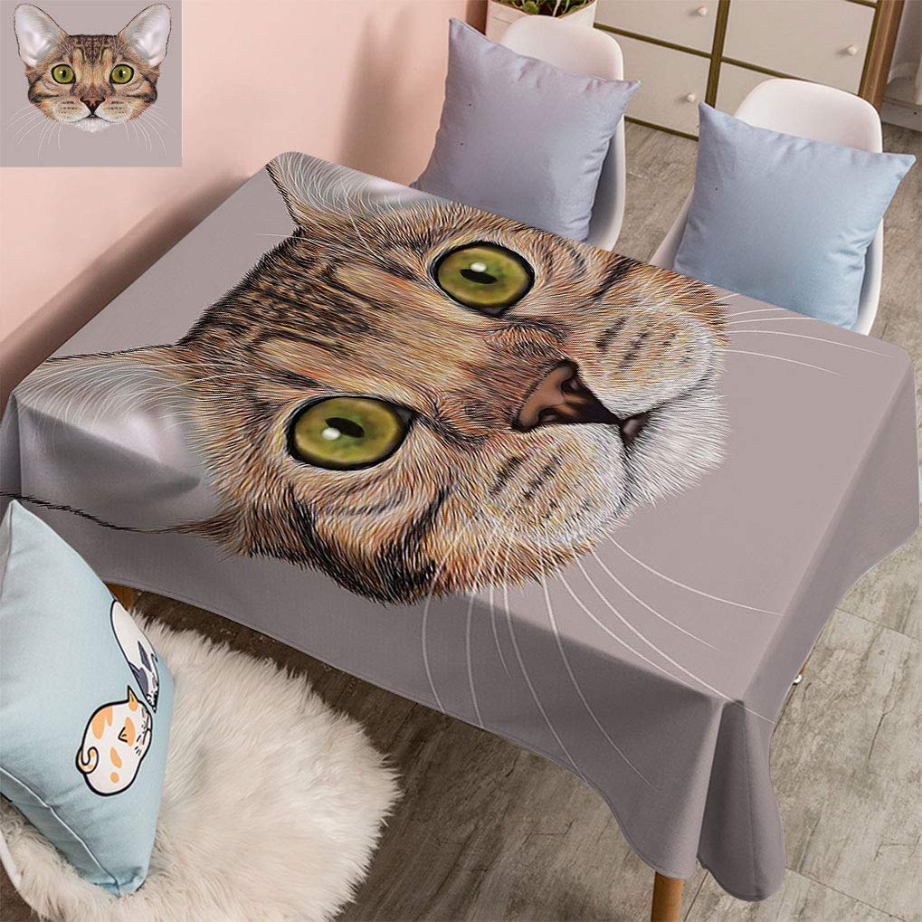 Vintage Fluffy Bengal Cat Tablecloth - Wrinkle-Free 60x120 Inch Kitchen Dining Party Decor in Caramel Dried Rose | Perfect for Holiday Gatherings & Themed Events