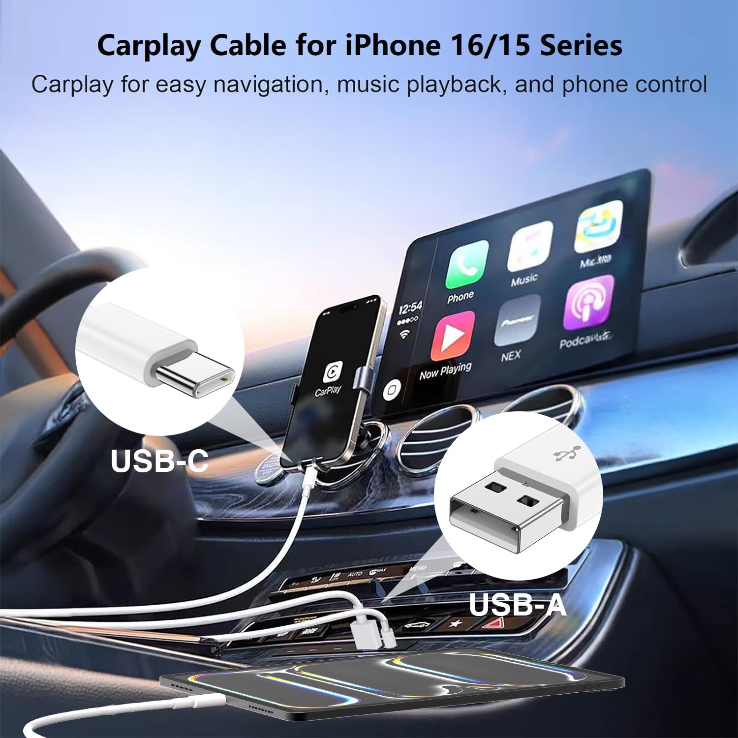 **60W Fast Charging USB C Cable 4-Pack [3/3/6/6FT] - USB C to USB C & USB A to USB C for iPhone 16/15 Pro Max, MacBook Pro/Air, iPad - CarPlay Compatible - Perfect for Home, Office & Travel**