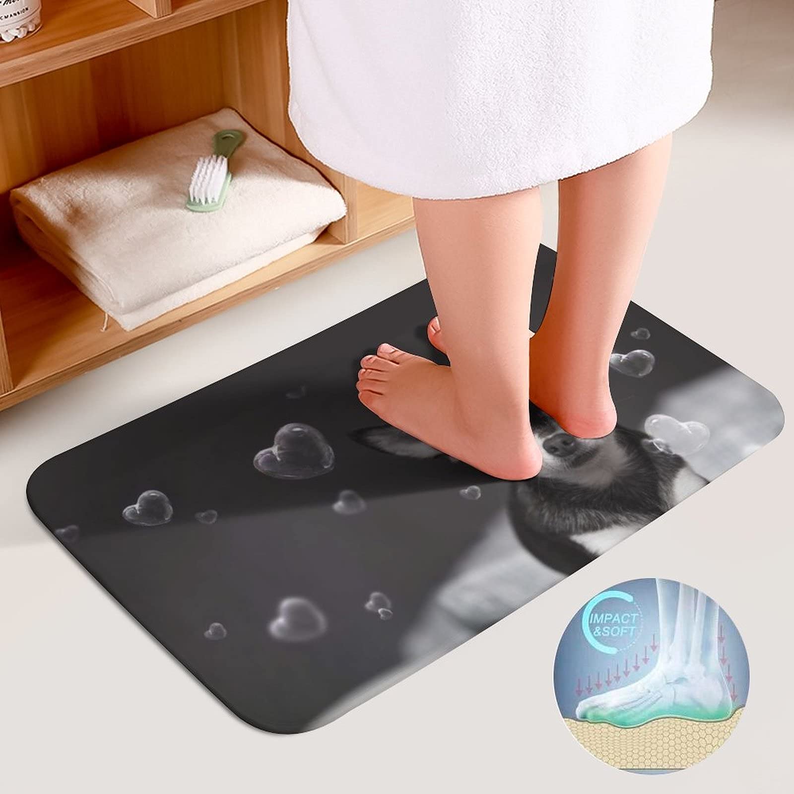 Non-Slip Chihuahua with Hearts Coral Velvet Bathroom Rug Set - 3 Piece U-Shaped Toilet Mat, Lid Cover & Floor Mat for Pet Lovers - Cozy Bathroom Decor for Small Spaces