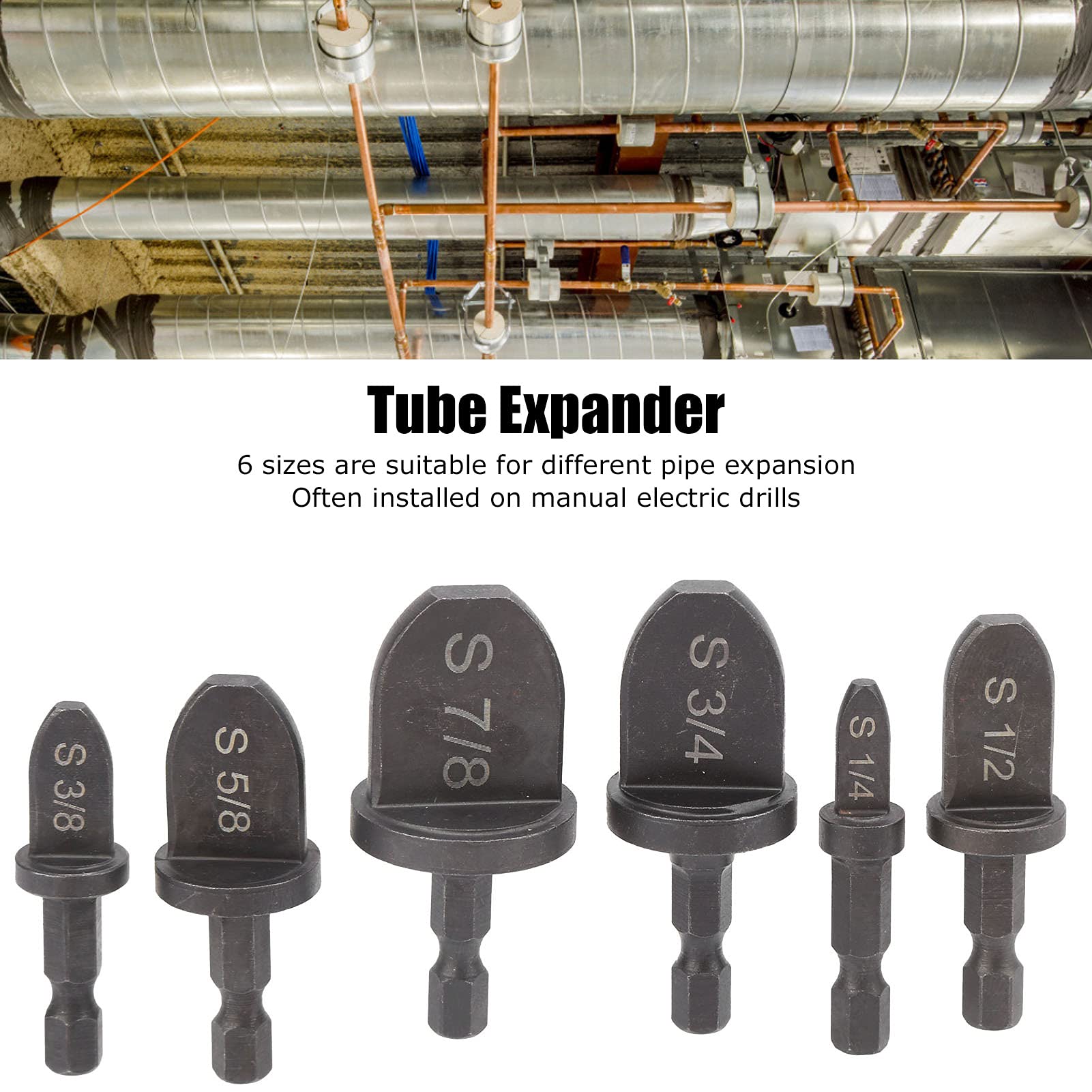 6Pcs Tube Expander Set - Bearing Steel Hex Handle Swaging Tools for AC Copper Pipes (1/4