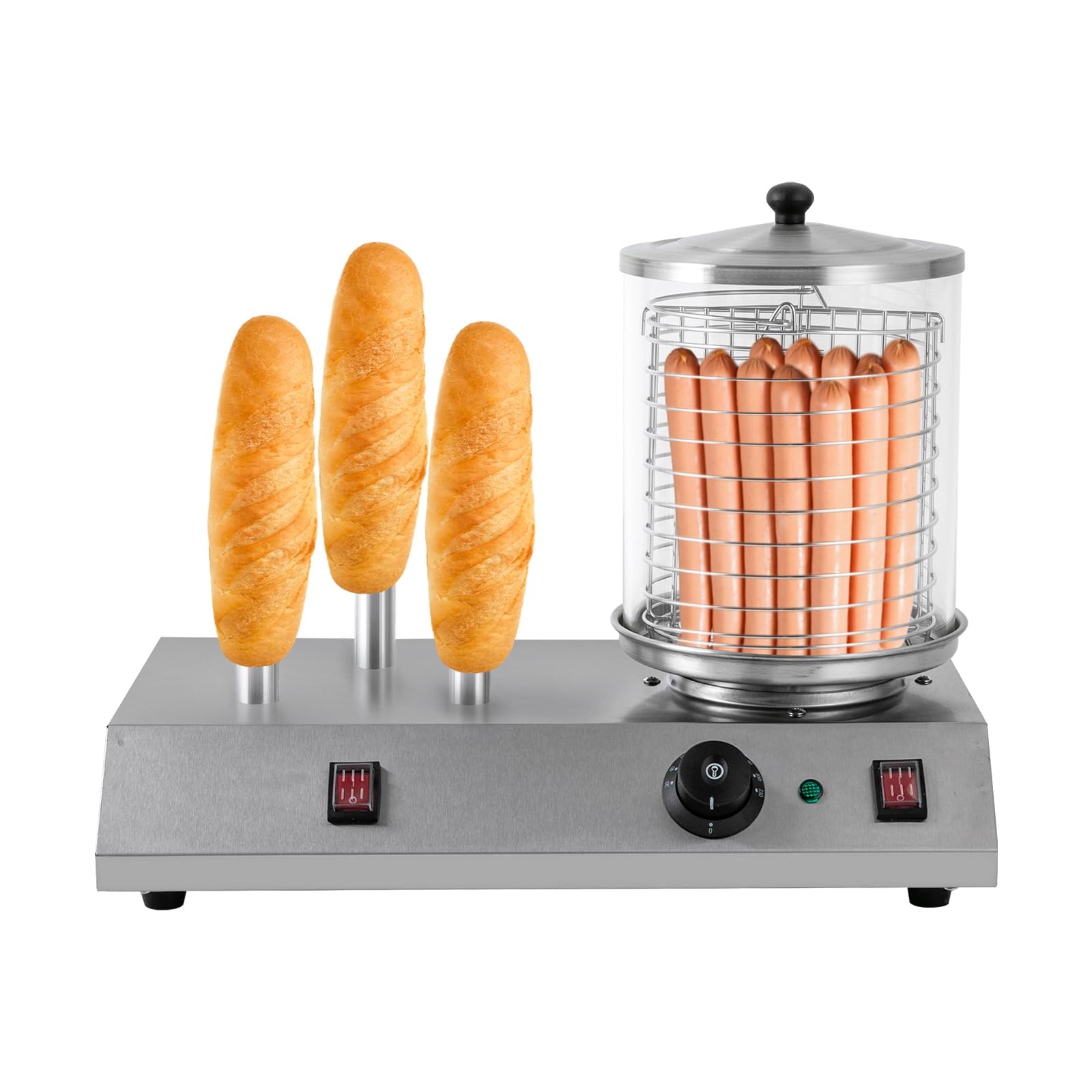 Professional 110V 458W Electric Hot Dog Steamer with 3 Aluminum Tubes & Bun Warmer - Commercial Hot Dog Machine for Restaurants, Food Trucks, and Snack Bars - Perfect for Fast Food Service, Concession Stands, and Catering Events