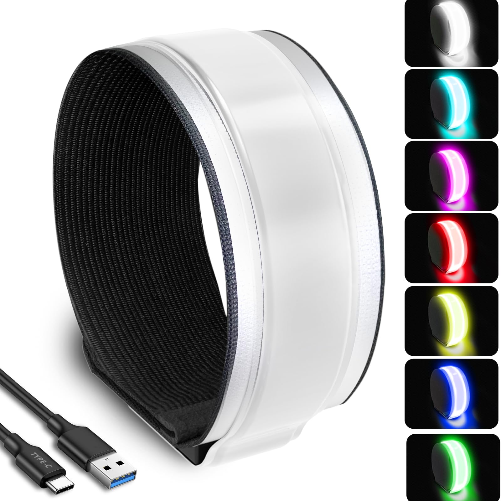 7-Color Rechargeable LED Armband for Running & Cycling - 360° Reflective Night Safety Light with High Visibility | Perfect for Jogging, Walking, Night Workouts & Outdoor Activities