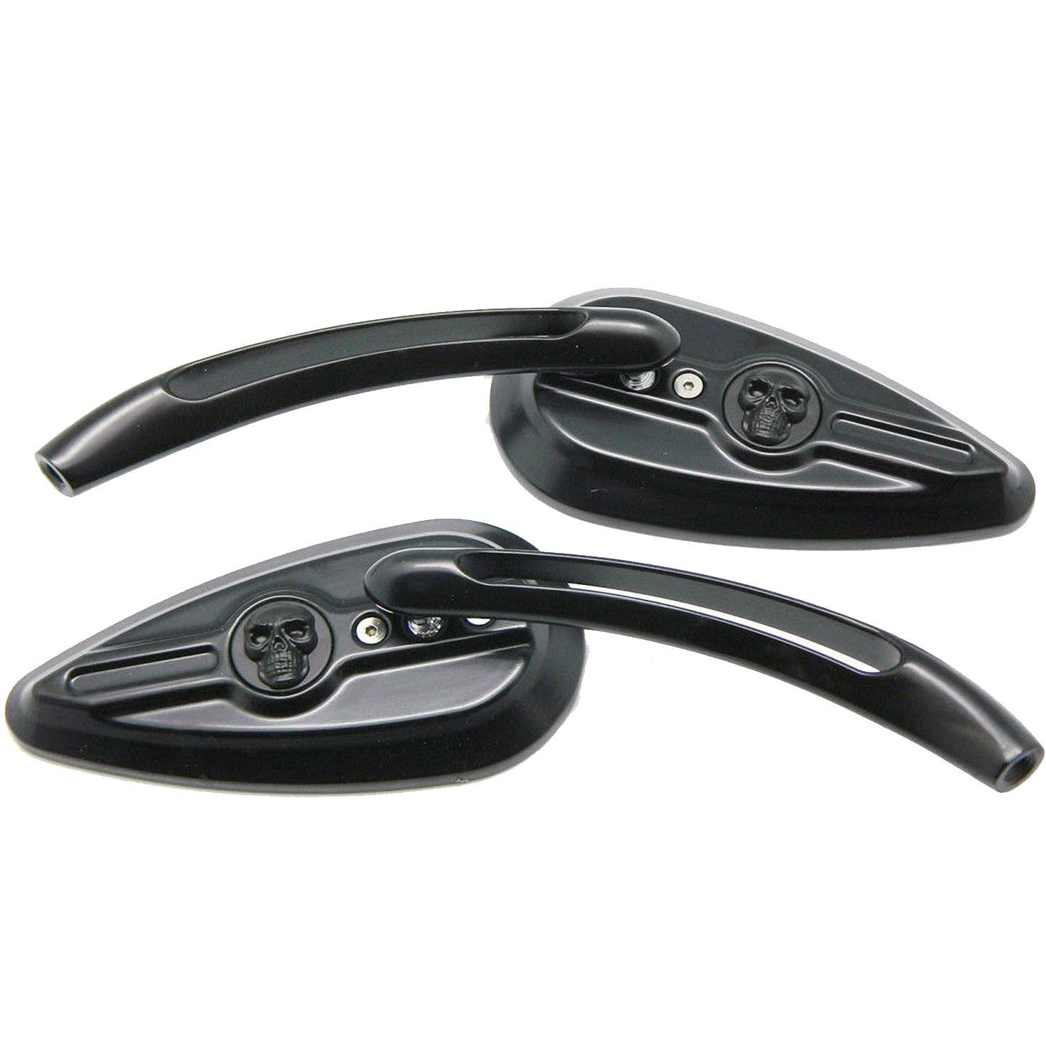 3D CNC Skull TearDrop Motorcycle Mirrors for Triumph Bonneville T100 (2014) - Black - Enhance Your Bike's Style & Safety for Urban Riding & Cruising