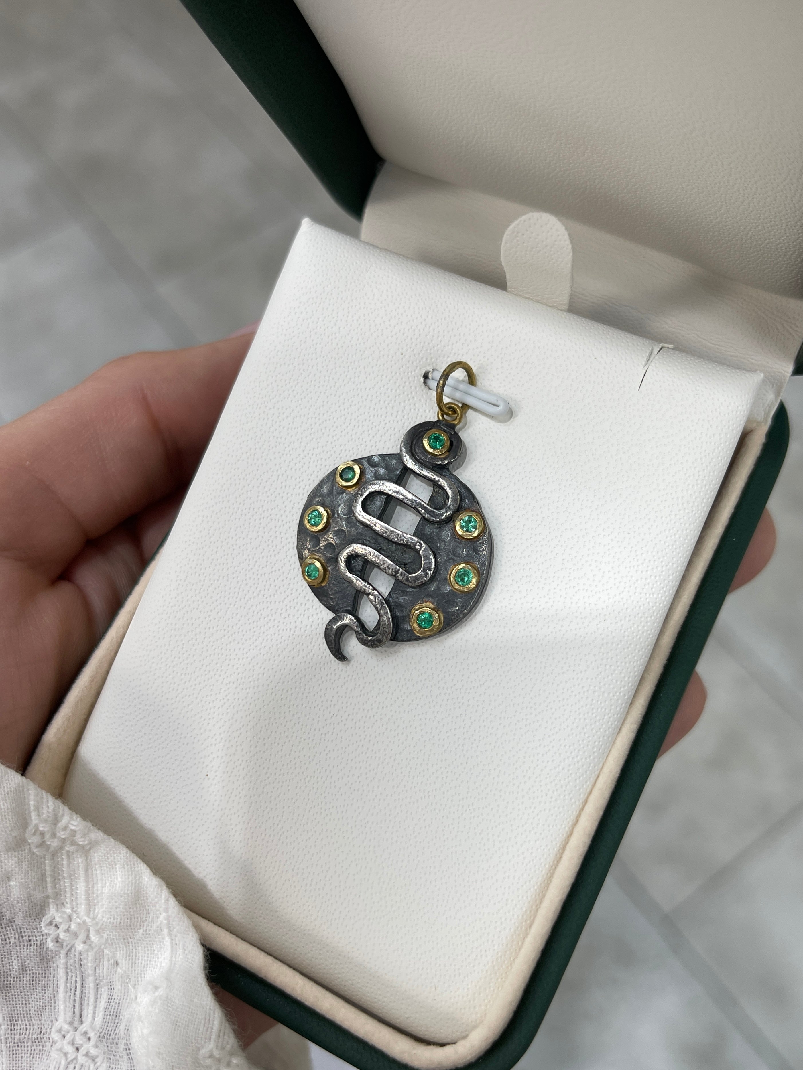 0.35tcw 24K Gold & Sterling Silver Emerald Snake Medallion Pendant - Elegant Jewelry for Women, Gift for Her, Perfect for Parties, Weddings & Special Occasions
