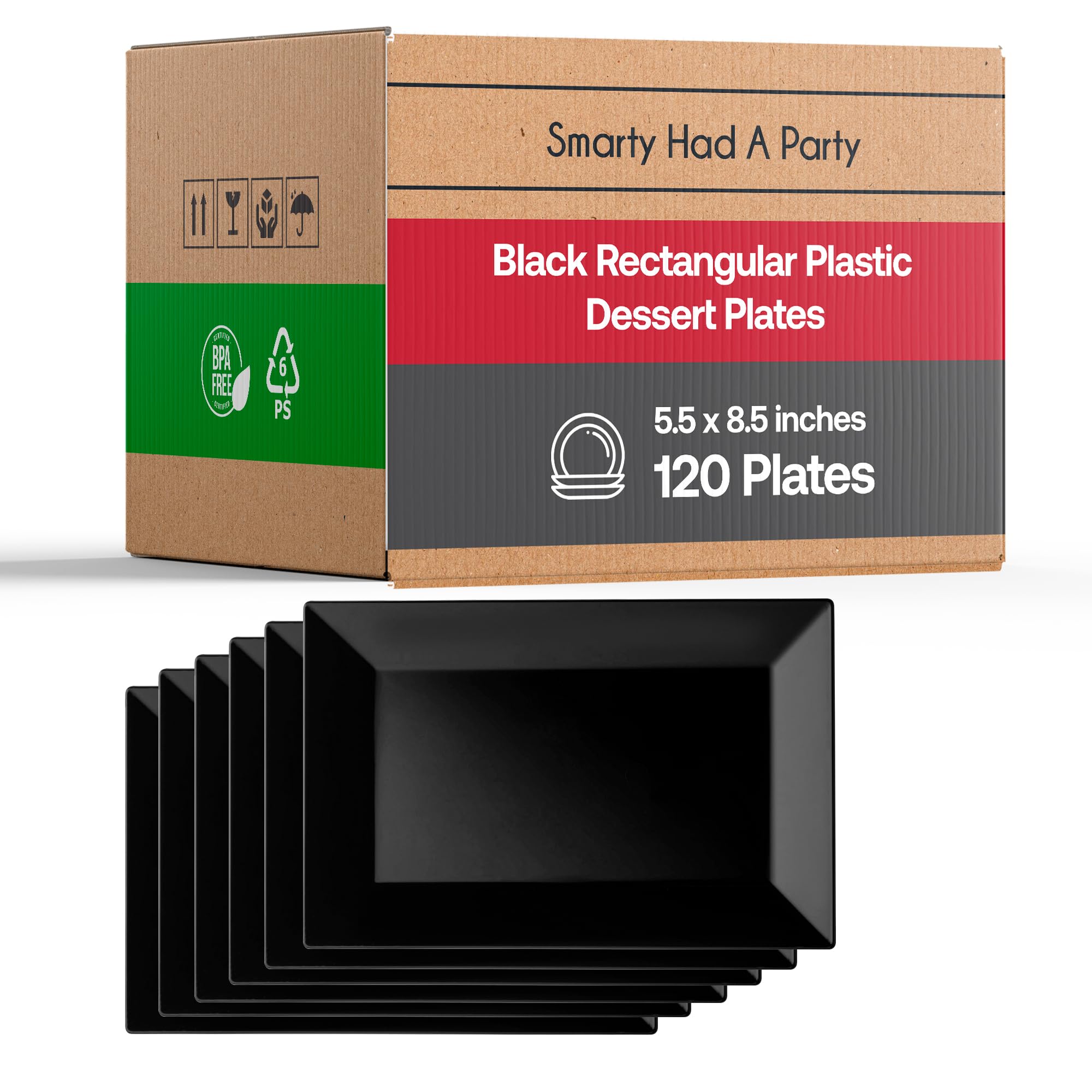 Elegant Disposable Plastic Dessert Plates 120 Pcs - Rectangle Black Salad Appetizer Plates Bulk for Wedding, Birthday Party & Special Events | Perfect for Catering, Buffets & Home Entertaining