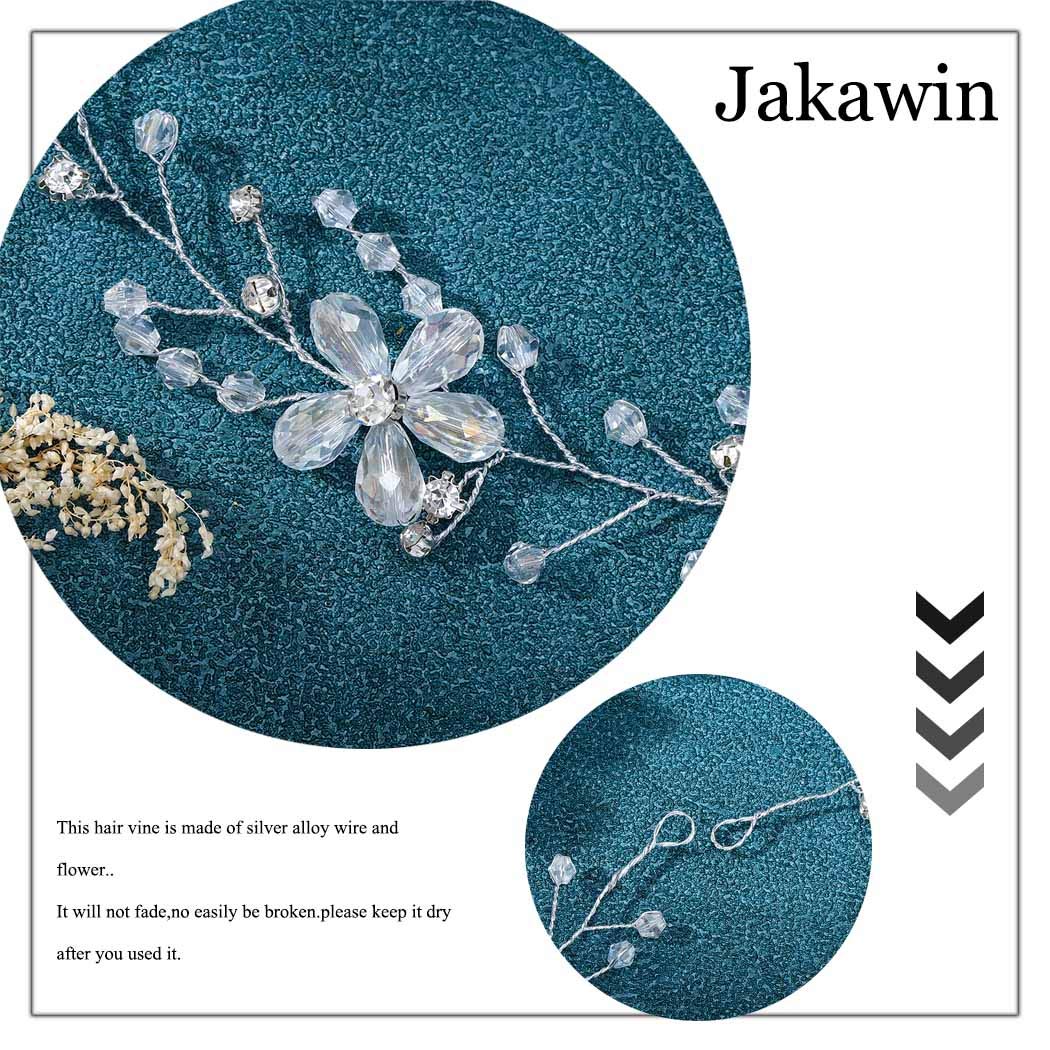 Jakawin Silver Flower Hair Vine - Elegant Bridal Headpiece for Women (HV067) | Perfect for Weddings, Prom, and Formal Events