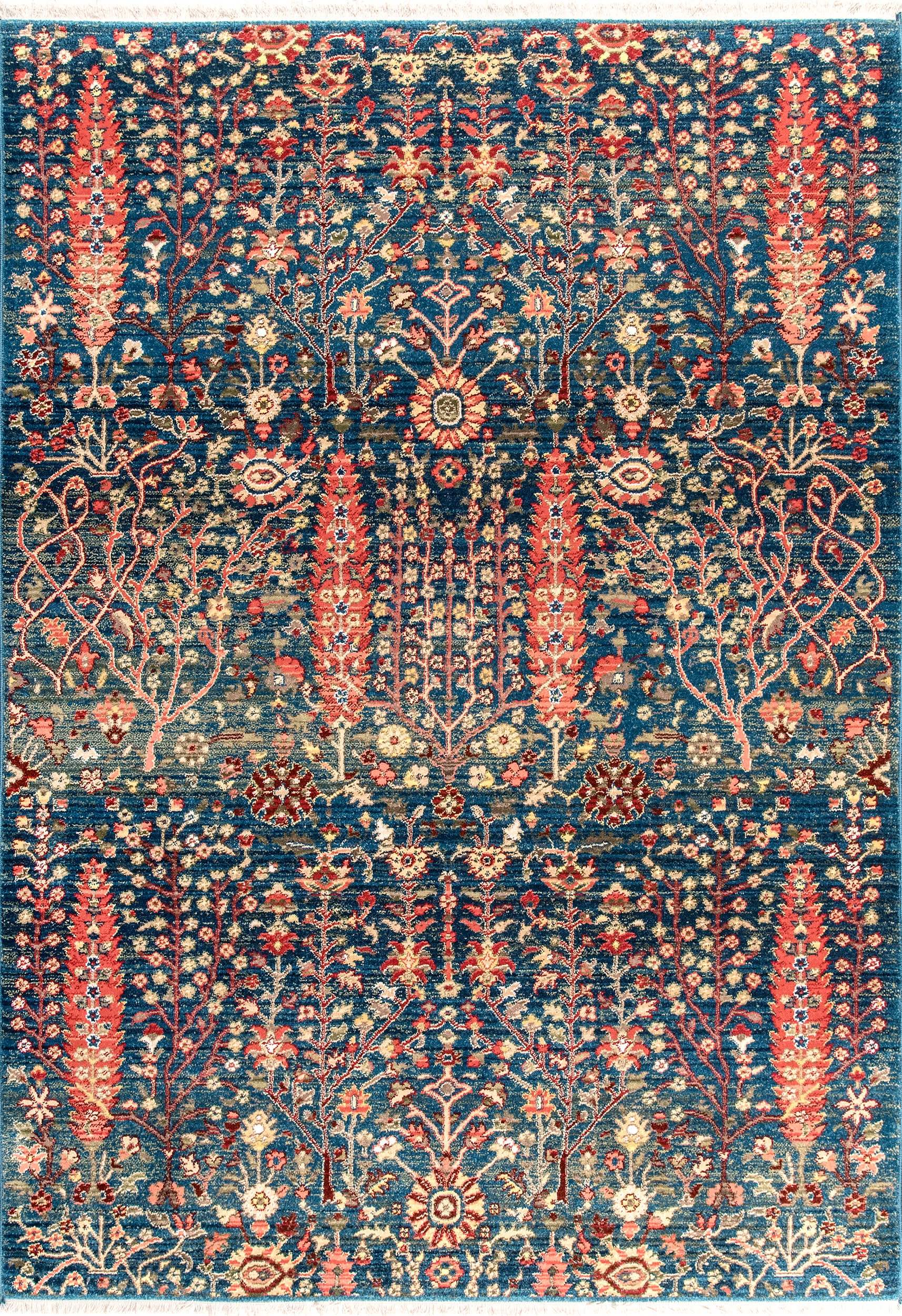 Blue Floral Fringed Area Rug - Soft Boho Chic Decor for Living Room, Bedroom & Nursery