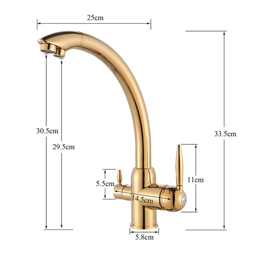 Golden Deck Installation Kitchen Faucet - Double Handle Drinking Water Sink Faucet with 360° Rotation | Hot & Cold Water Mixer for Pure Water | Perfect for Modern Kitchens and Bar Sinks