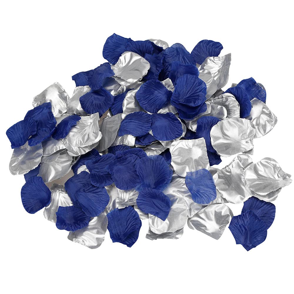 1000Pcs Silk Rose Petals - Artificial Flower Petals for Wedding Decor, Bridal Shower, Aisle Runner, Table Scatter, Graduation & Baby Shower - Royal Blue & Silver - Perfect for Romantic Events, Party Decorations & Celebration Centerpieces