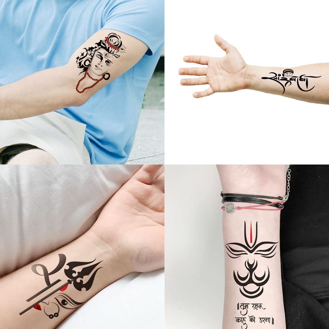Waterproof Temporary Tattoos for Men & Women - Hindu God Shiva, Maa & Hanuman Design Combo Pack of 4 - Perfect for Festivals, Yoga & Spiritual Events