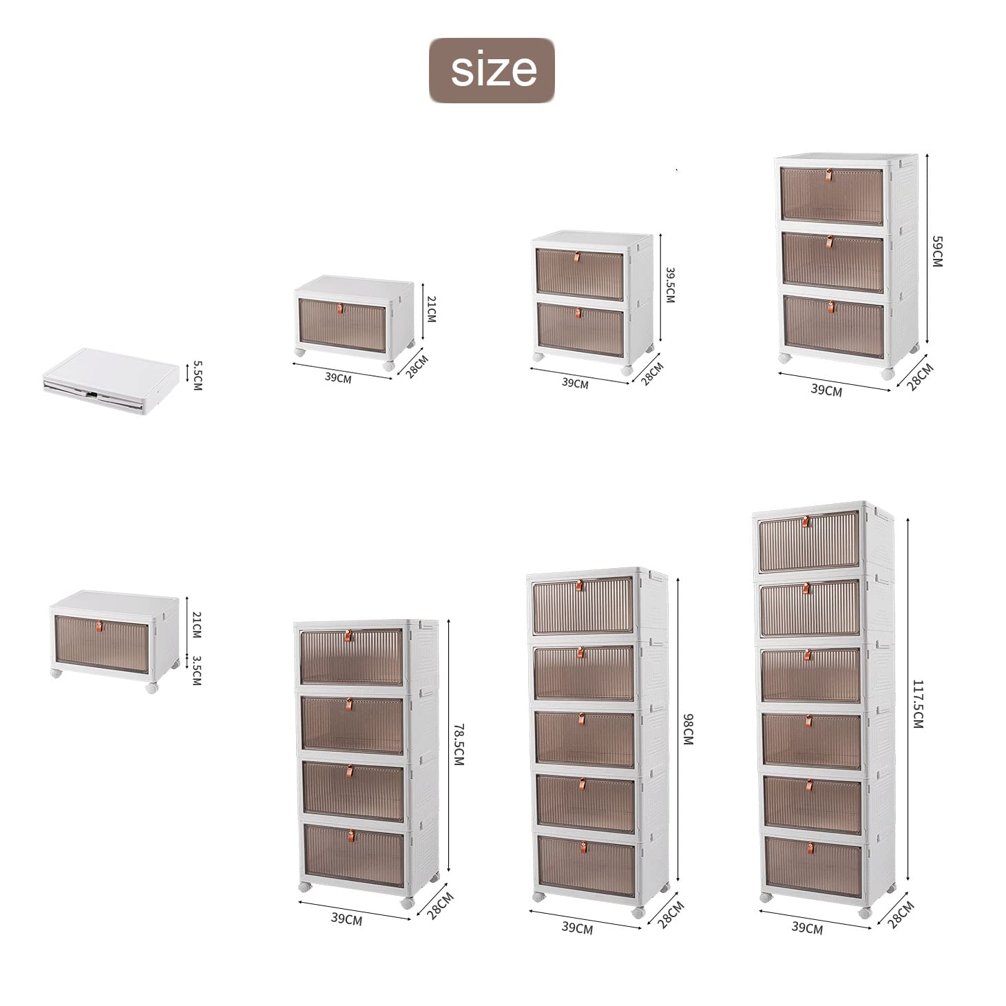 Plastic Storage Boxes with Lids & Wheels - Stackable Folding Organizer Cabinet for Home, Office, Closet - Space Saving Storage Solution | Perfect for Toys, Clothes, Books & Home Organization