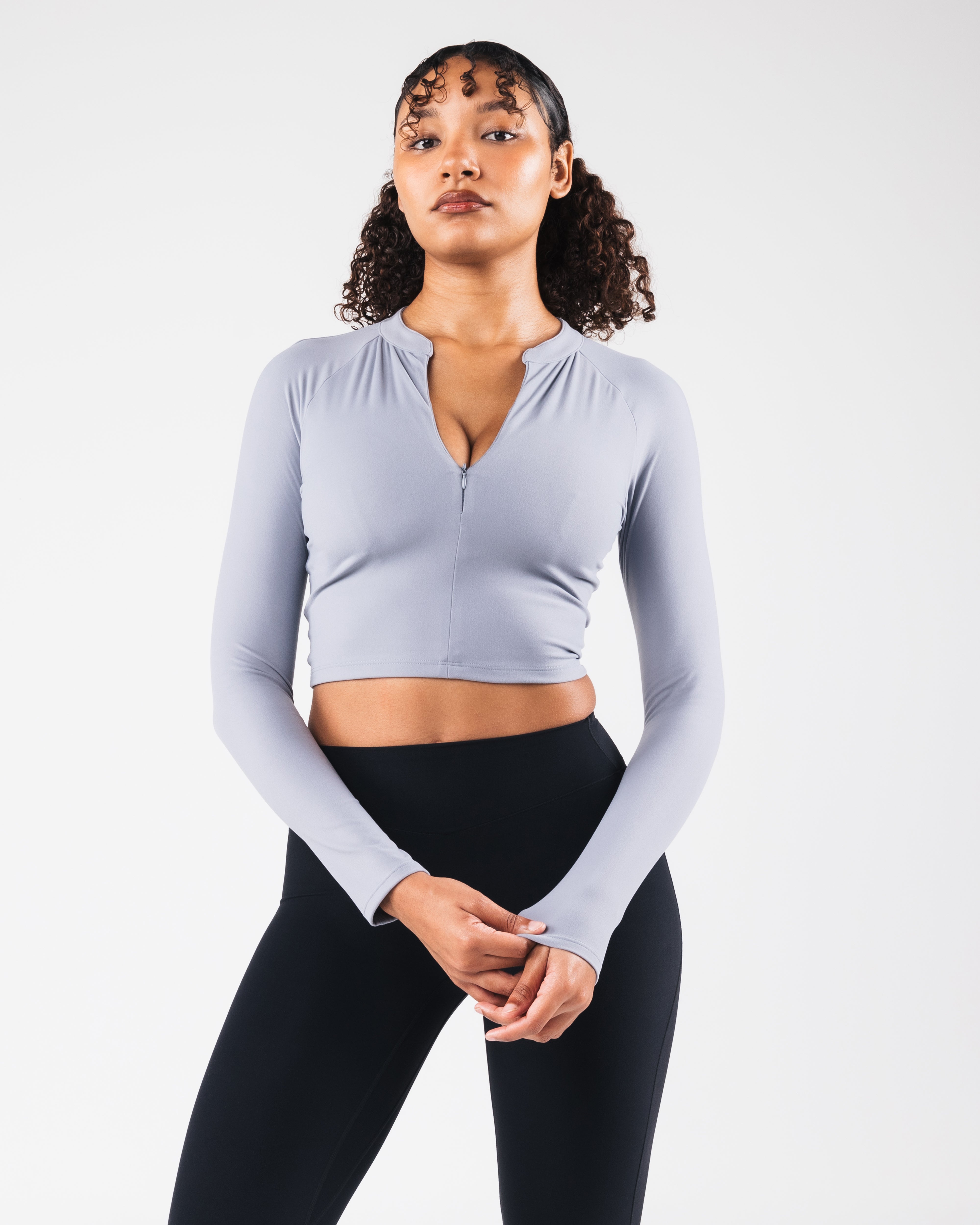 KDM LS Zip Bra Mist - Seamless Sports Bra for Women, High Support Workout Top, Comfortable Yoga Bra for Running, Gym & Active Lifestyle