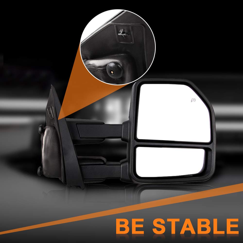 ROADFAR Power Heated Towing Mirrors for Ford F150 2015-2019 - Black Housing with Turn Signal & Puddle Light | Left & Right Side Mirrors with Conversion Plug | Perfect for Towing, Camping & Off-Road Adventures