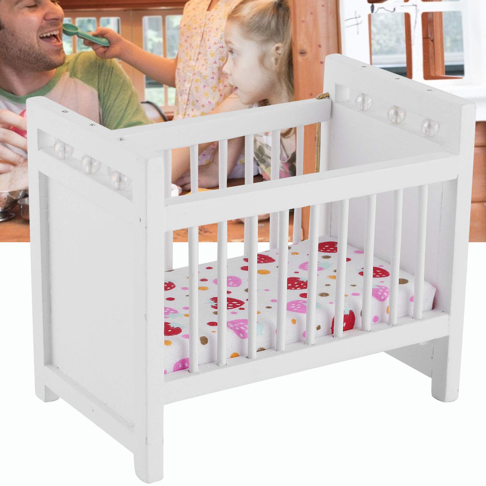 Wooden Baby Doll Bed - Miniature Crib for Dollhouse, Perfect for Pretend Play & Kids' Bedroom Decor | Ideal for 18