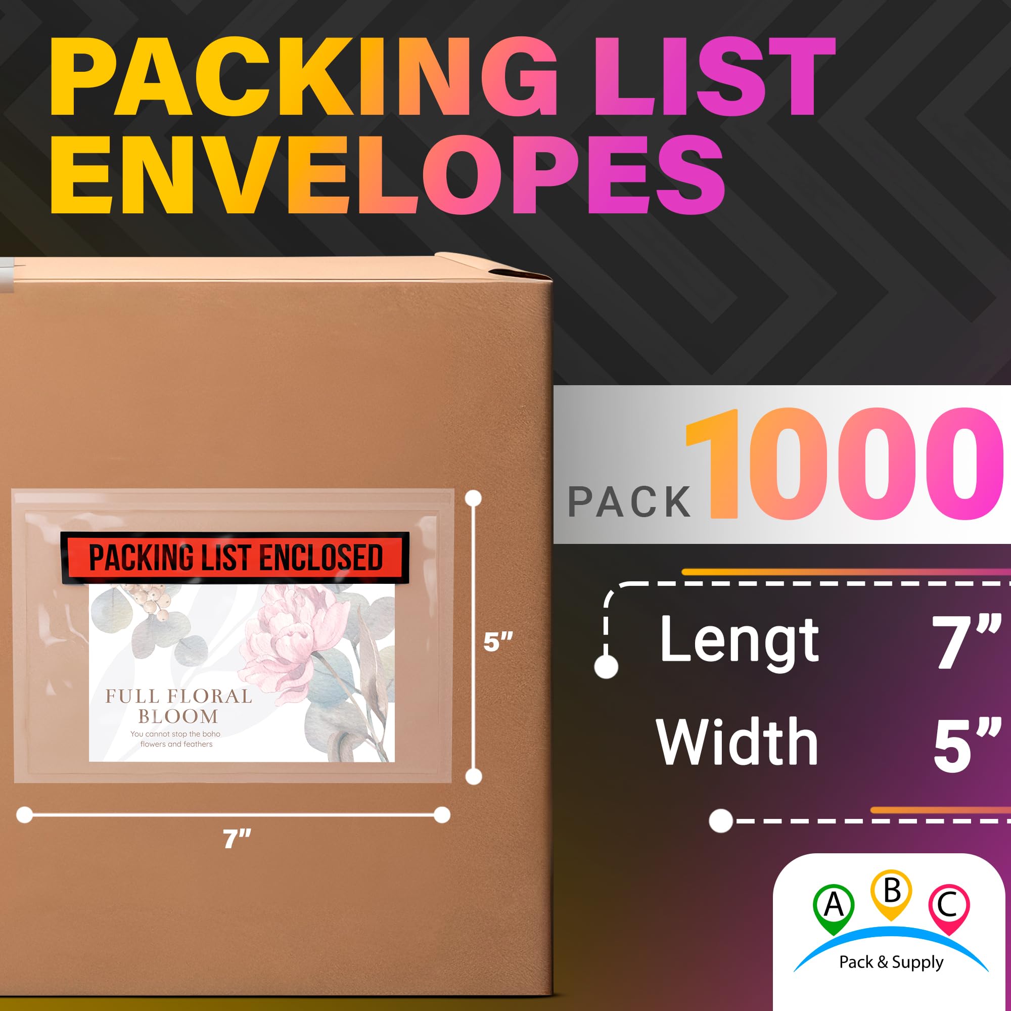ABC 7x5 Inch Self Seal Packing List Envelopes - 1000 Pack Clear, Red & Black 2 Mil Polyethylene Pouches for Shipping, Invoices & Documents | Perfect for E-commerce, Retail & Office Use