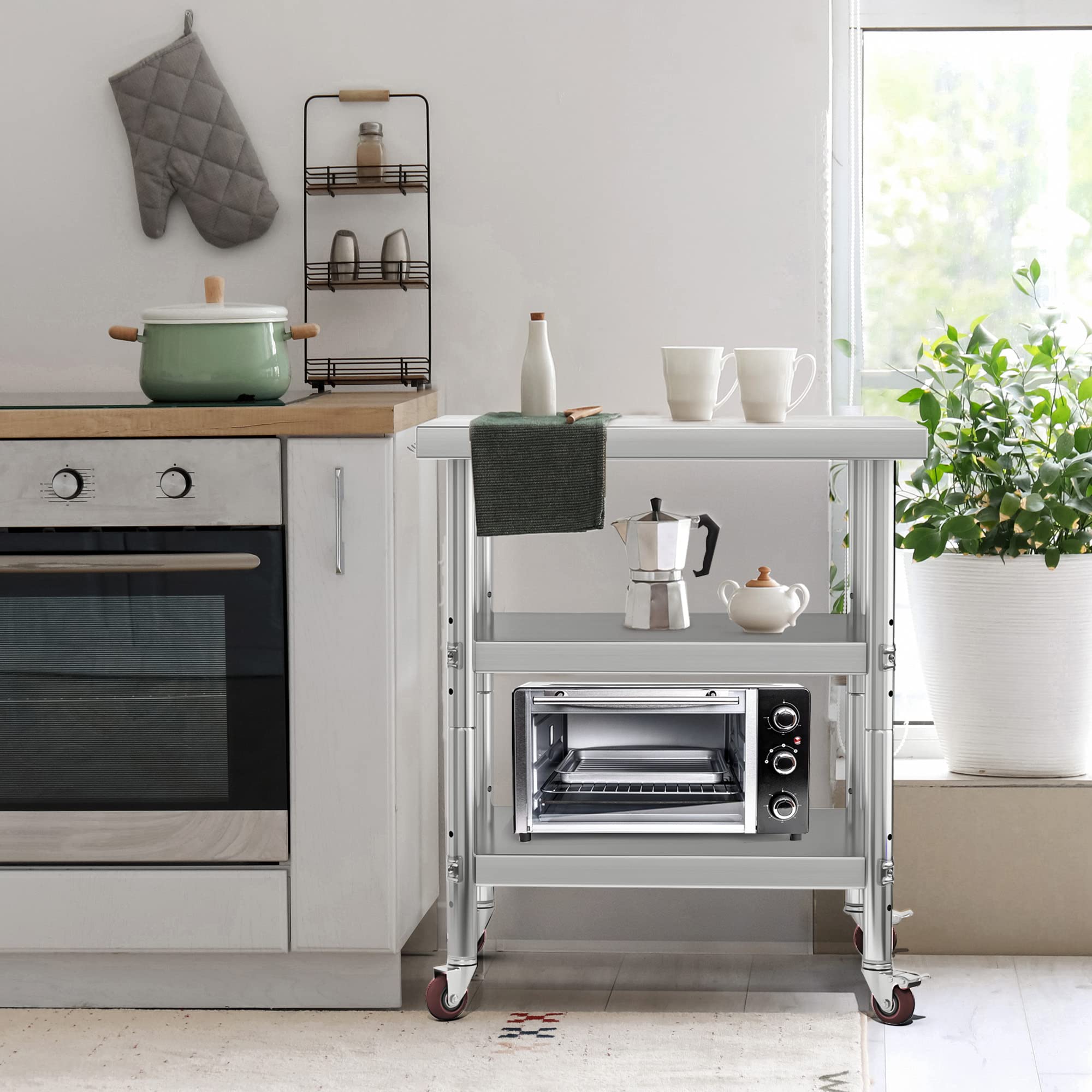 YITAHOME NSF Stainless Steel Table 36x24 Inches - Heavy Duty Work Table with Lockable Wheels & 3 Shelves - Commercial Prep Table for Kitchen, Restaurant, Garage, Warehouse - Ideal for Food Prep, Workshop & Outdoor Use