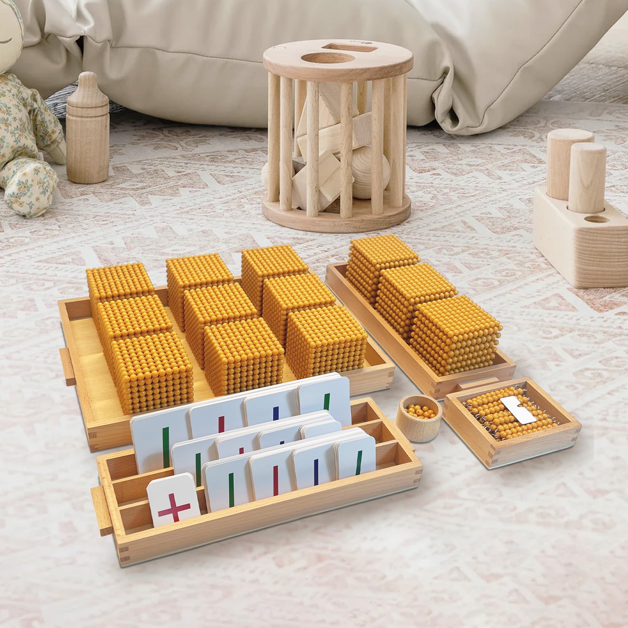 Golden Beads Montessori Math Toys - Counting & Number Learning Manipulatives for Preschool Kids - Perfect for Homeschooling, Classroom Activities & Early Childhood Education