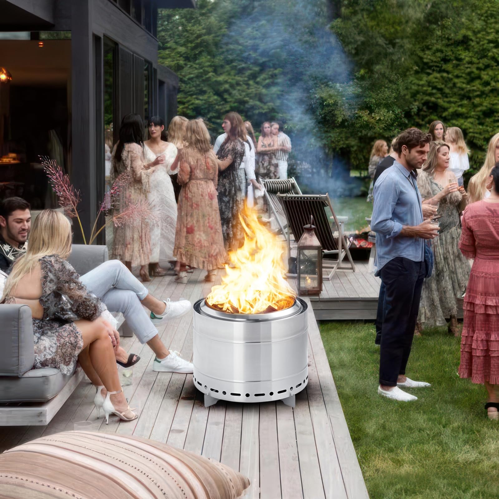 22 Inch Smokeless Fire Pit with Carry Bag - Stainless Steel Outdoor Wood Burning Firepit for Camping, Backyard, Patio & Bonfire - Low Smoke Design (Silver) - Perfect for Outdoor Gatherings, S'mores Nights & Cozy Evenings