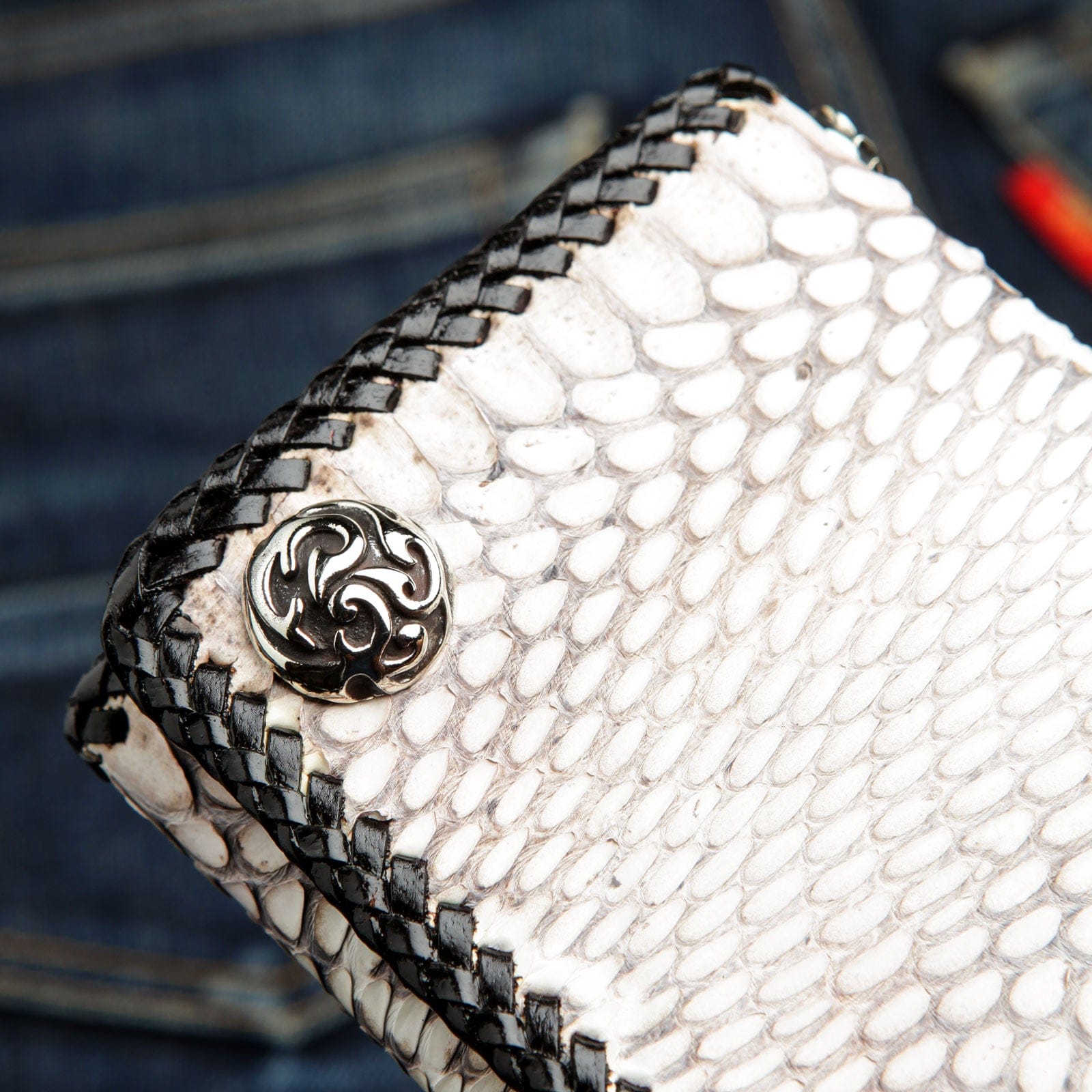 Genuine White Cobra Snake Leather Biker Wallet for Men - RFID Blocking Slim Bifold Wallet - Perfect for Motorcycle Riders, Travel & Everyday Use
