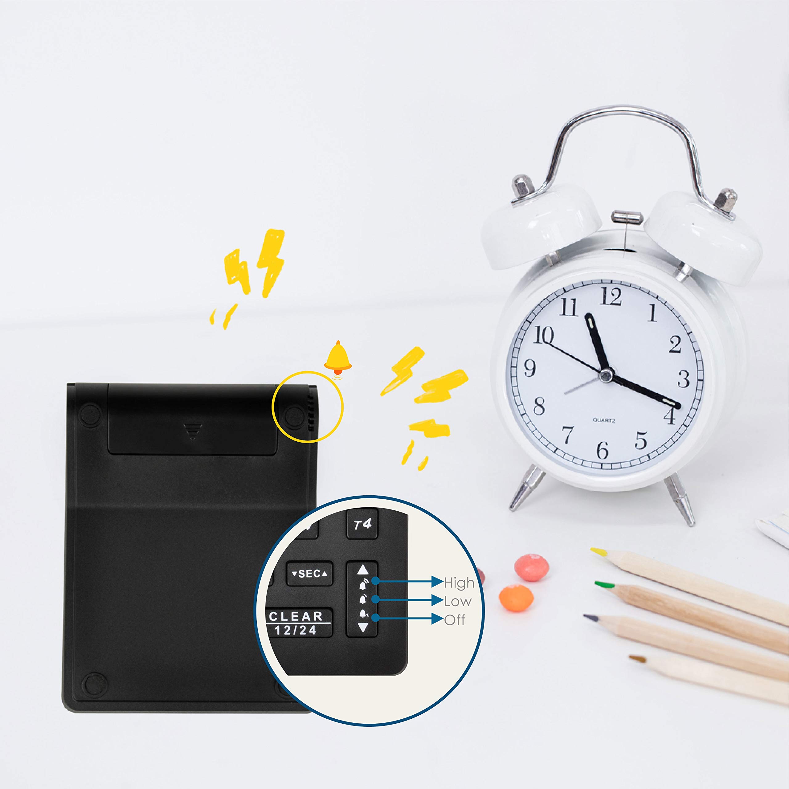 Runleader Digital Desktop Kitchen Timer - 4 Countdown Timers & Stopwatch with 12/24 Hour Clock, Large Display for Baking, Cooking, Homework & Fitness (Black-205) | Perfect for Kitchen, Office, Gym & Study Room