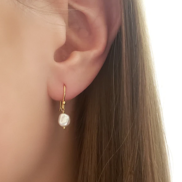 Freshwater Pearl Nugget Earrings for Women - Natural White Pearls, Hypoallergenic, Elegant Dangle Earrings - Perfect for Weddings, Parties & Everyday Wear