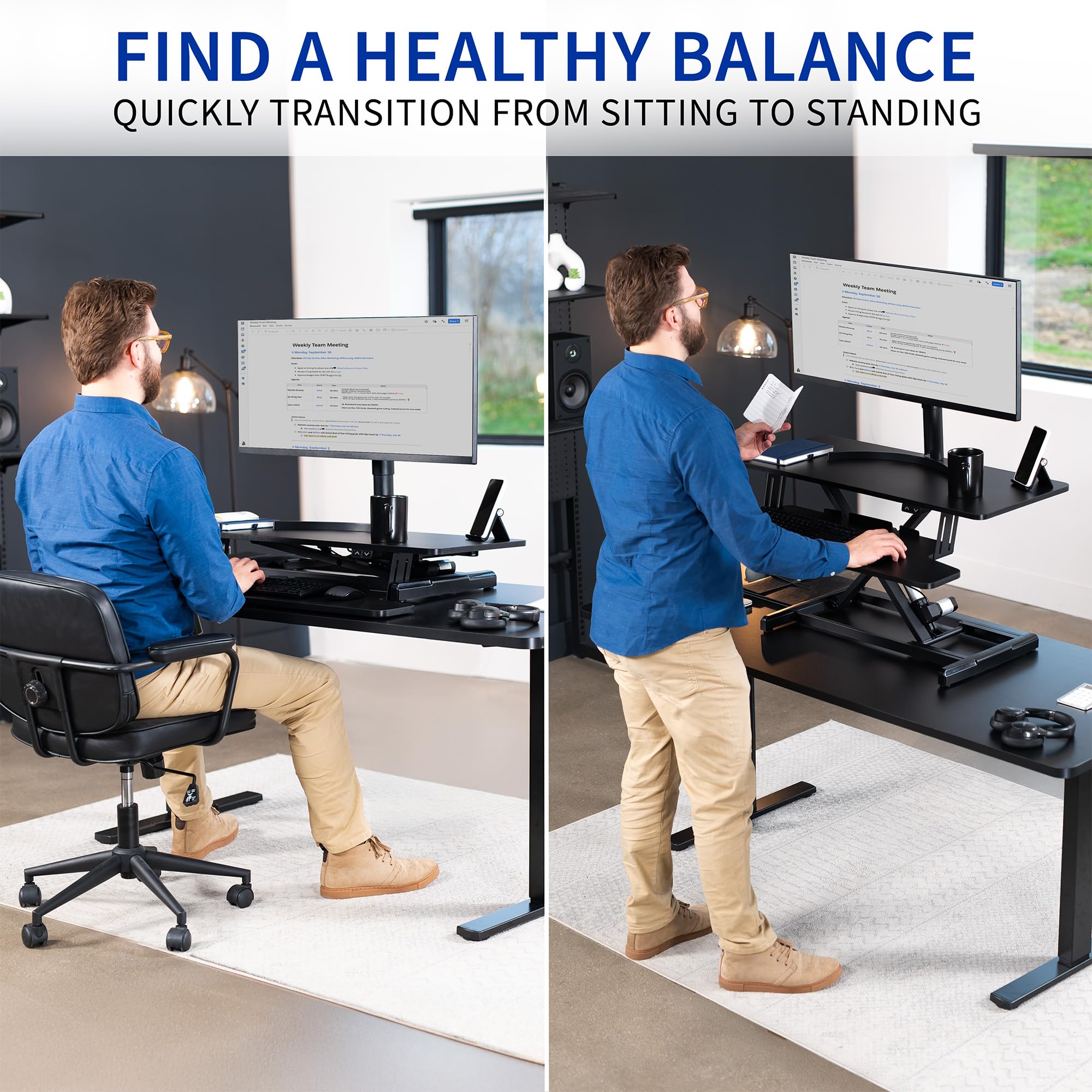 VIVO 36 Inch Electric Height Adjustable Standing Desk Converter - Sit Stand Dual Monitor & Laptop Workstation with Wide Keyboard Tray, Black (DESK-VE36B) - Perfect for Home Office, Gaming Setup & Ergonomic Workspace