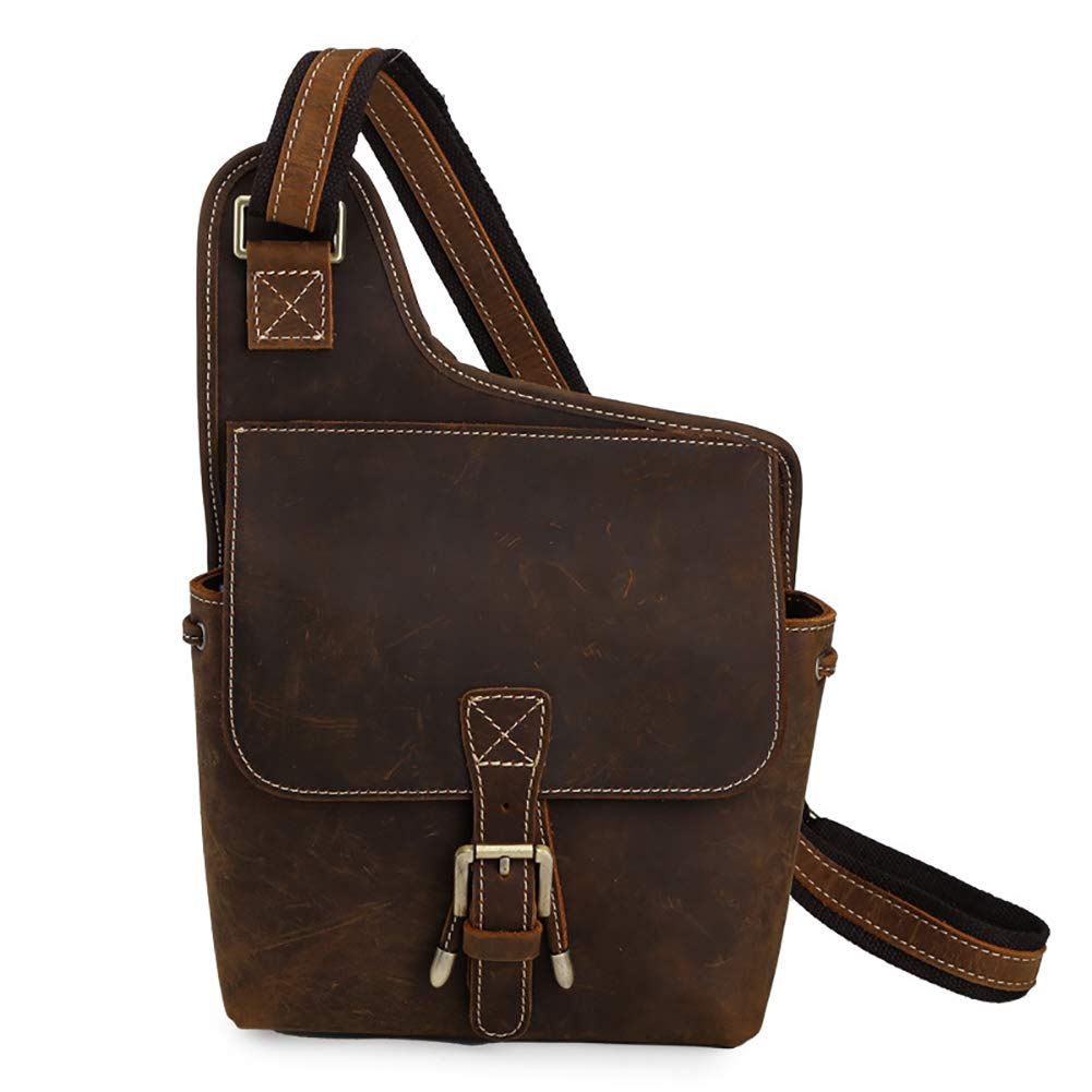LederleiterUSA Men's Leather Chest Bag - Sling Crossbody Shoulder Backpack - Durable Outdoor Messenger Bag for Hiking, Travel & Daily Use
