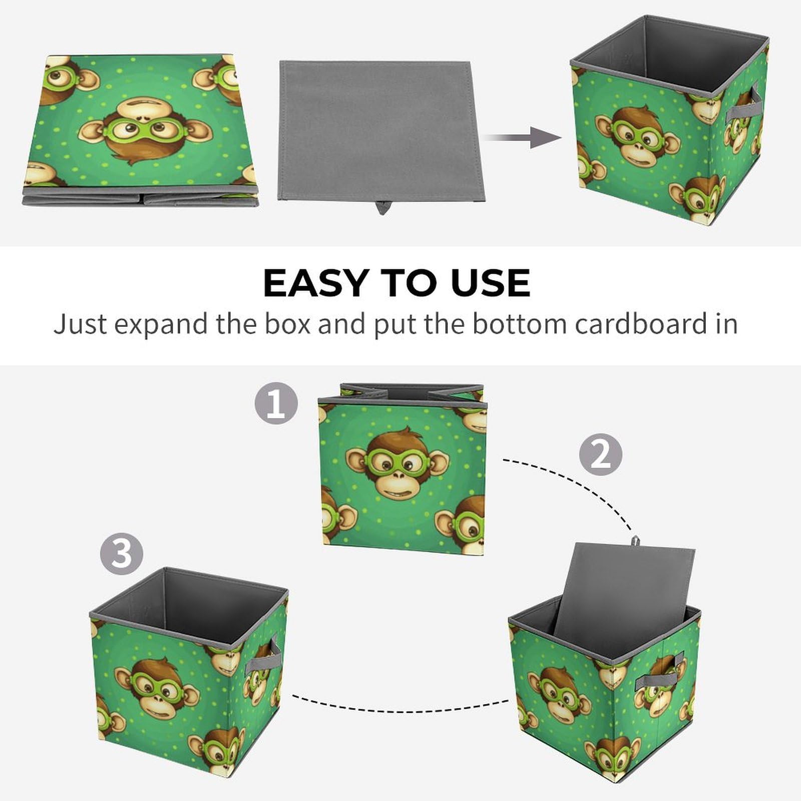 Foldable Storage Cubes with Handles - Green Monkey Closet Organizer Bins for Clothes, Toys & Home Organization | Perfect for Shelves, Cabinets & Underbed Storage