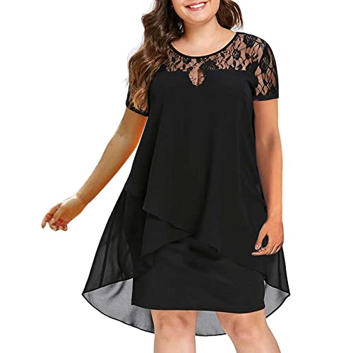 LCZIWO Women's Plus Size Floral Lace Cocktail Dress - Elegant Short Sleeve Wedding Guest & Evening Dress for Special Occasions