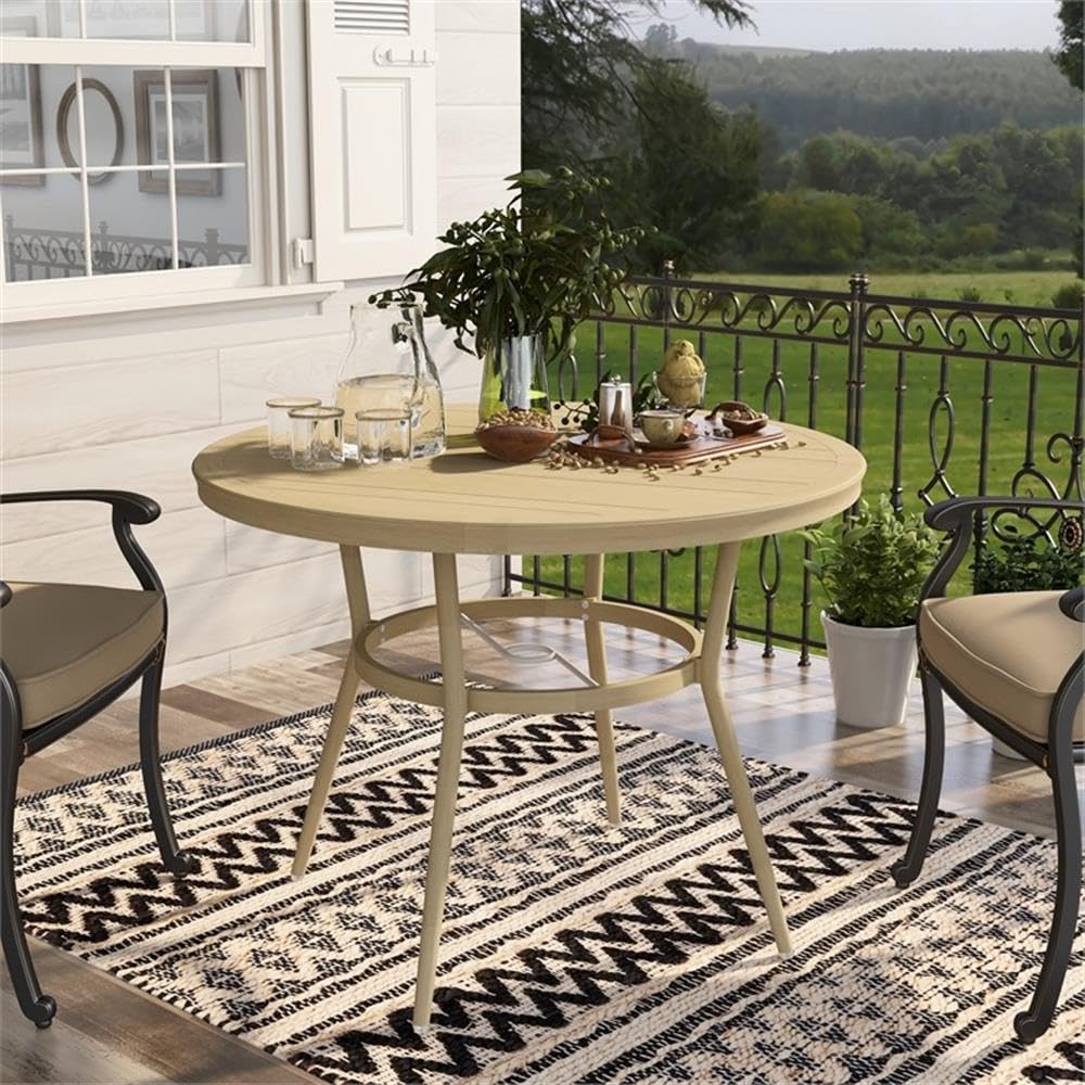 Furniture of America Devey 40 Inch Wide Aluminum Round Outdoor Bistro Table - Natural Finish for Patio, Garden, Poolside & Backyard Dining