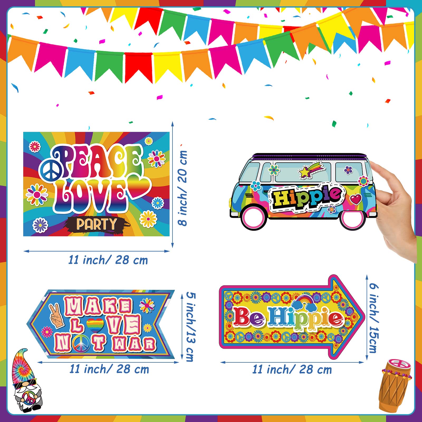 Epakh 20-Piece 60s Hippie Party Decorations Set - Groovy Peace Sign & Psychedelic Themed Birthday Supplies for 1960s Theme Parties, Baby Showers & Retro Events