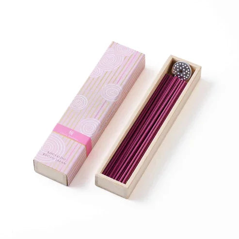Premium Kousaido Sakura Cherry Blossom Incense Sticks with Bamboo Holder - 40 Count for Relaxation, Meditation & Home Fragrance