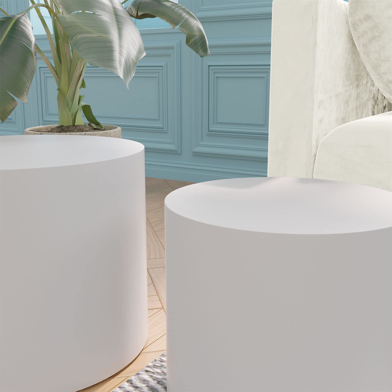HMFULE 2-Piece Round Nesting Coffee Table Set - Side Table & End Table for Small Spaces - White | Perfect for Living Room, Bedroom, Balcony & Office Decor