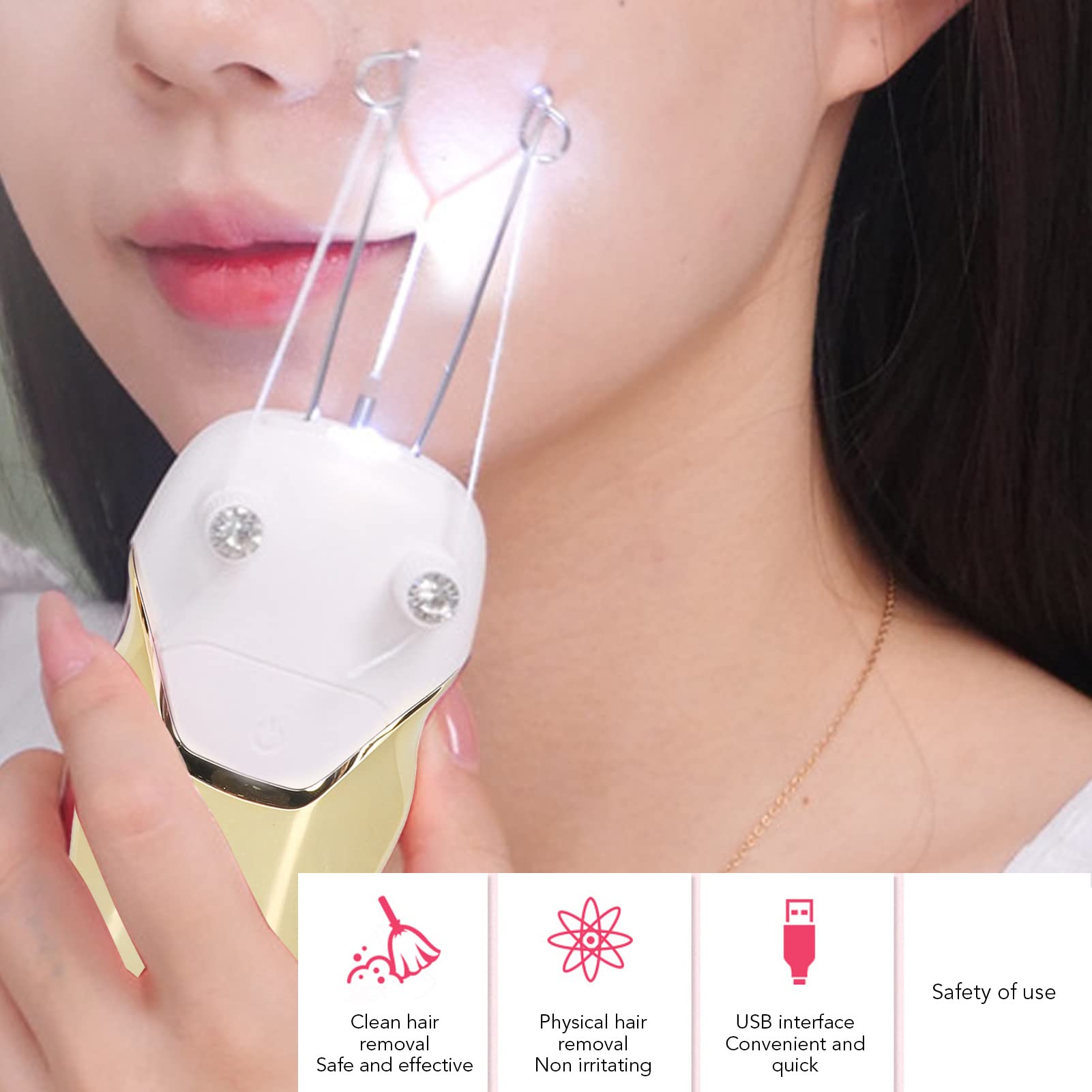 Electronic Thread Hair Epilator - Facial & Neck Hair Remover with LED Light, USB Rechargeable Beauty Trimmer for Women | Perfect for Home Use & Travel