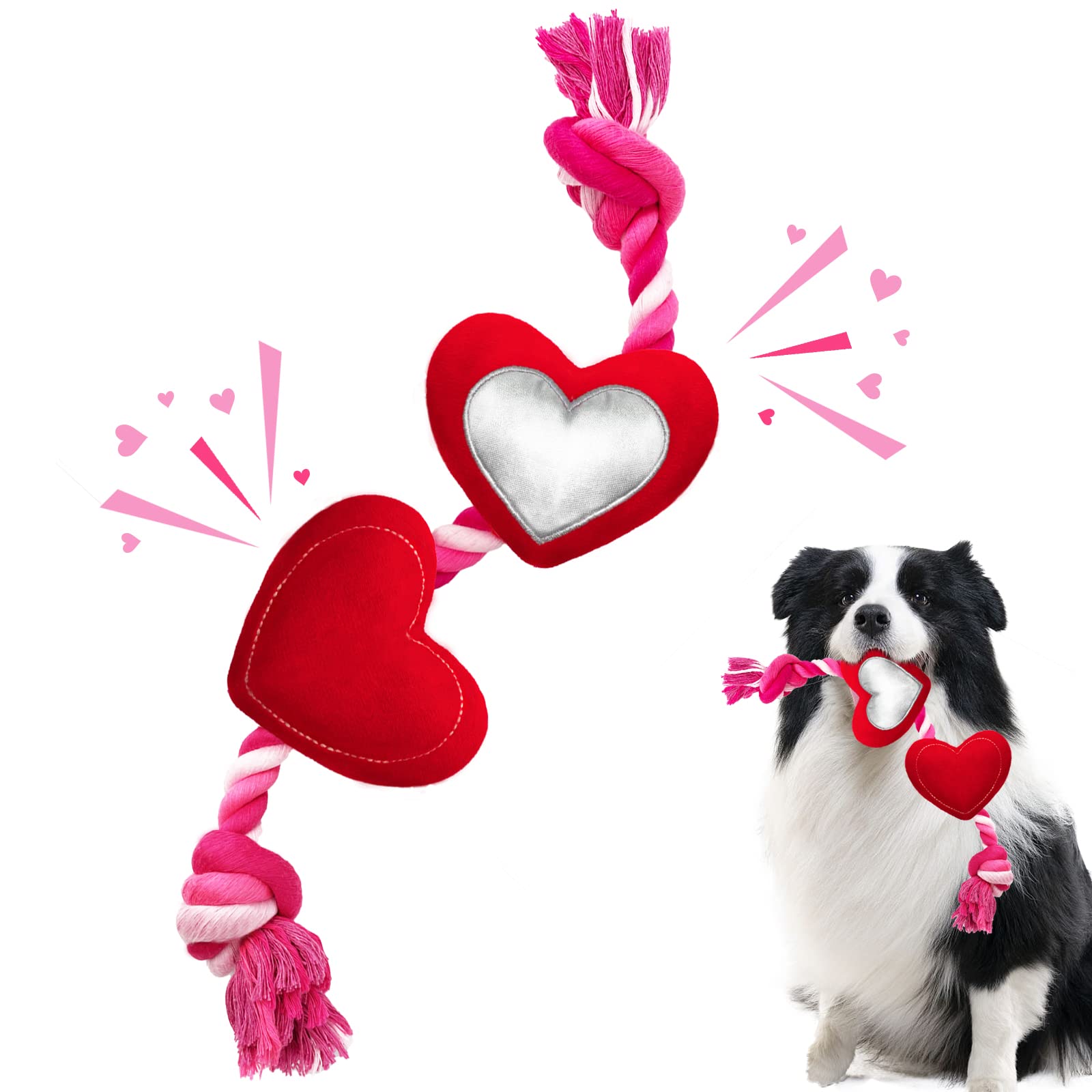 Valentine's Day Dog Toys - Durable Rope & Plush Squeaky Heart Dog Chew Toy for Tug of War | Perfect Valentine Gift for Small & Medium Dogs | Great for Playtime, Training & Bonding with Your Pet