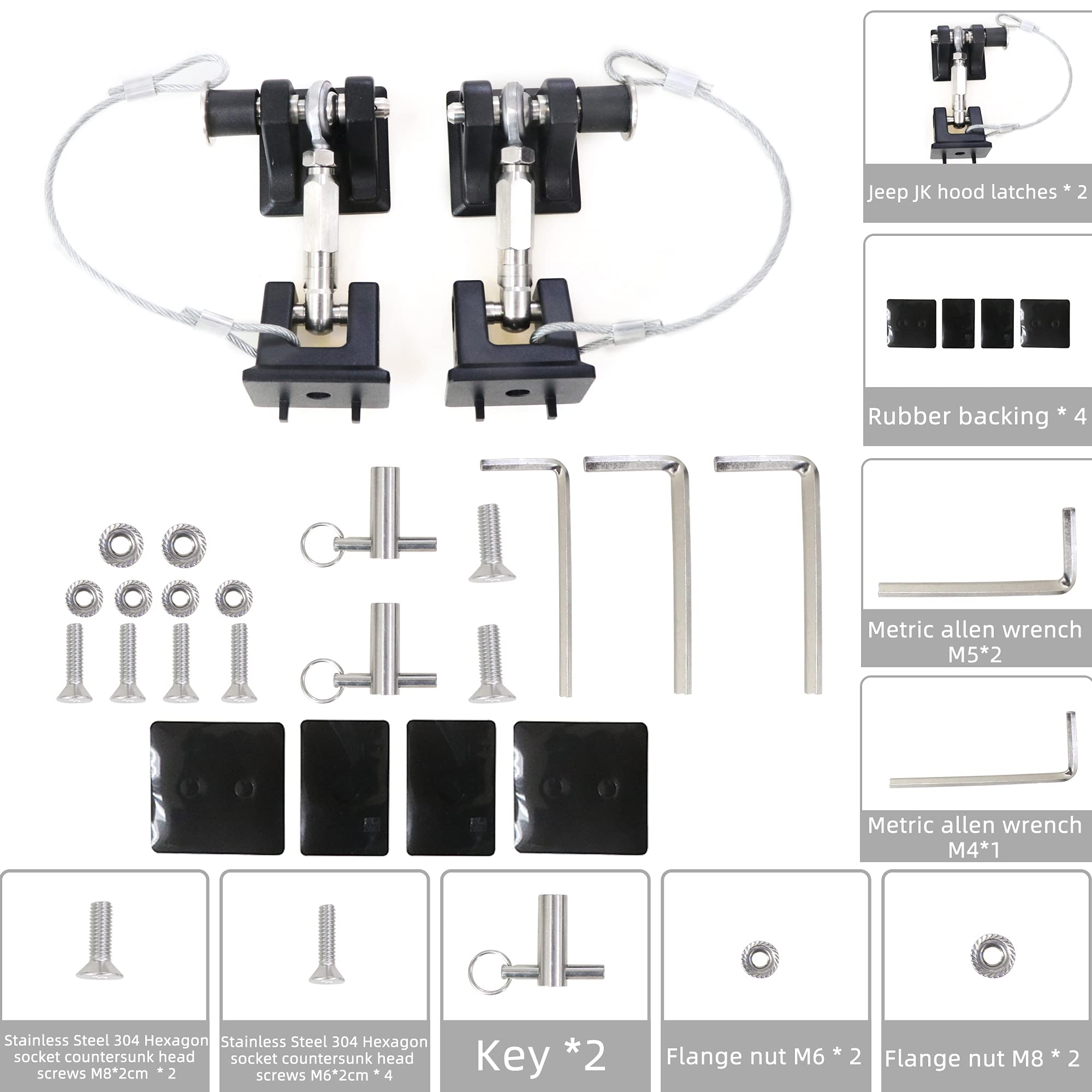 Jeep Wrangler JK Hood Latches (2007-2018) - Locking Aluminum Hood Latch Pair for JK Unlimited Sahara - Eliminates Hood Flutter - Durable Off-Road Accessory for Jeep JK Models - Perfect for Trail Riding & Highway Driving