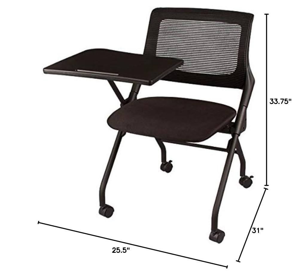 Learniture Mesh Tablet Arm Chair with Wheels - Ergonomic Office Conference Chair with Flip-Up Writing Tablet & Padded Seat - Black - Perfect for Home Office, Study, and Conference Rooms