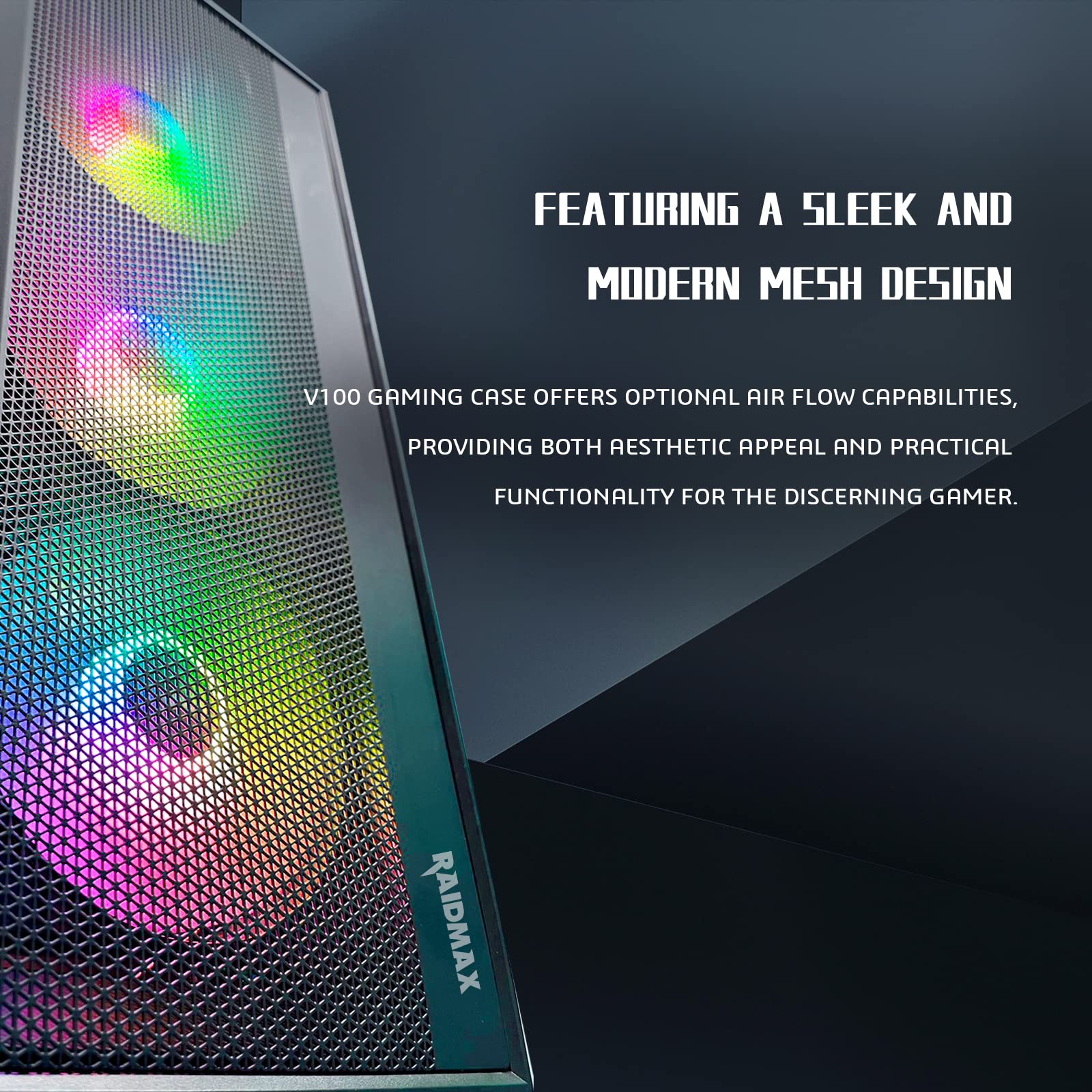 RAIDMAX V100 ATX Mid Tower Gaming PC Case - 4 Pre-Installed RGB Fans, Tempered Glass Side Panel, High Airflow Design (Black) | Perfect for Gaming Rigs, Streaming Setups & Custom PC Builds