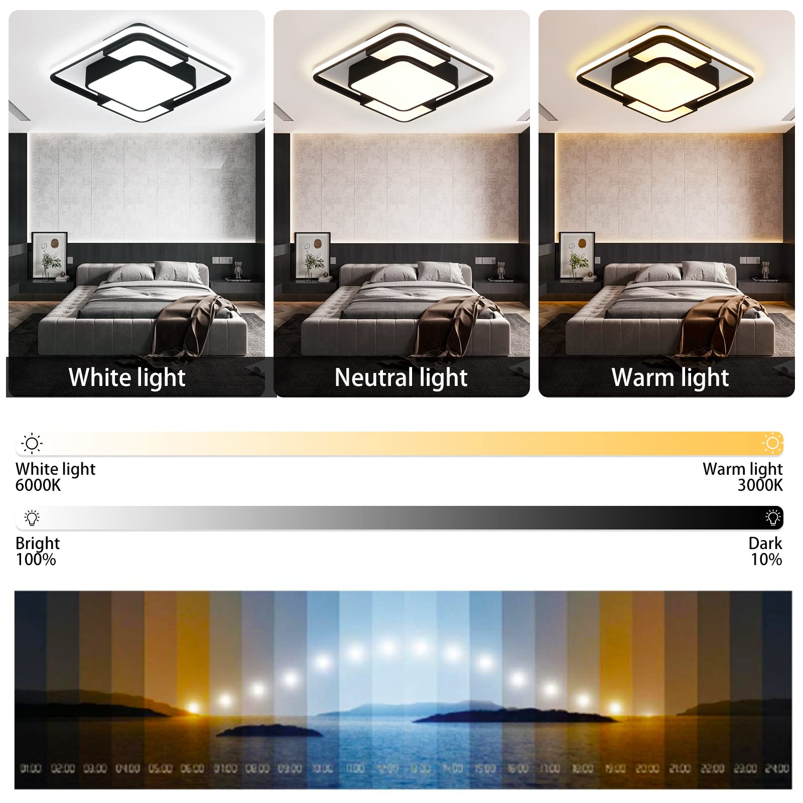 KIWIVIC Modern LED Ceiling Light 75W, Dimmable Black Square Ceiling Lamp with Remote Control, 41 x 41cm - Perfect for Bedroom, Living Room, Dining Room, Kitchen Lighting and Home Decor
