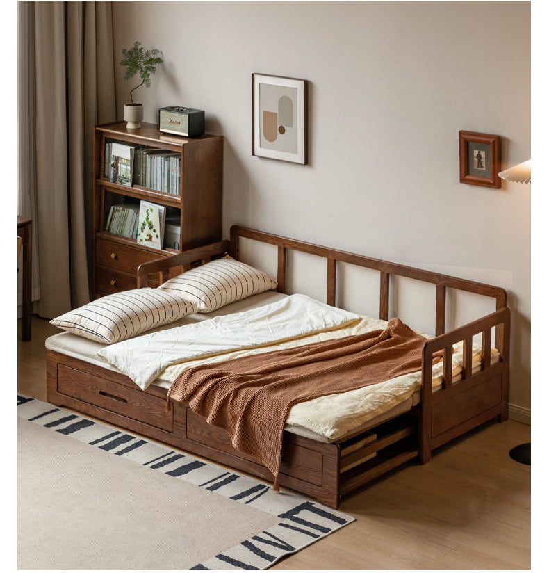 Solid Oak Wood Folding Sofa Bed with Storage | Convertible Guest Bed & Space-Saving Furniture for Small Apartments, Living Rooms & Home Offices