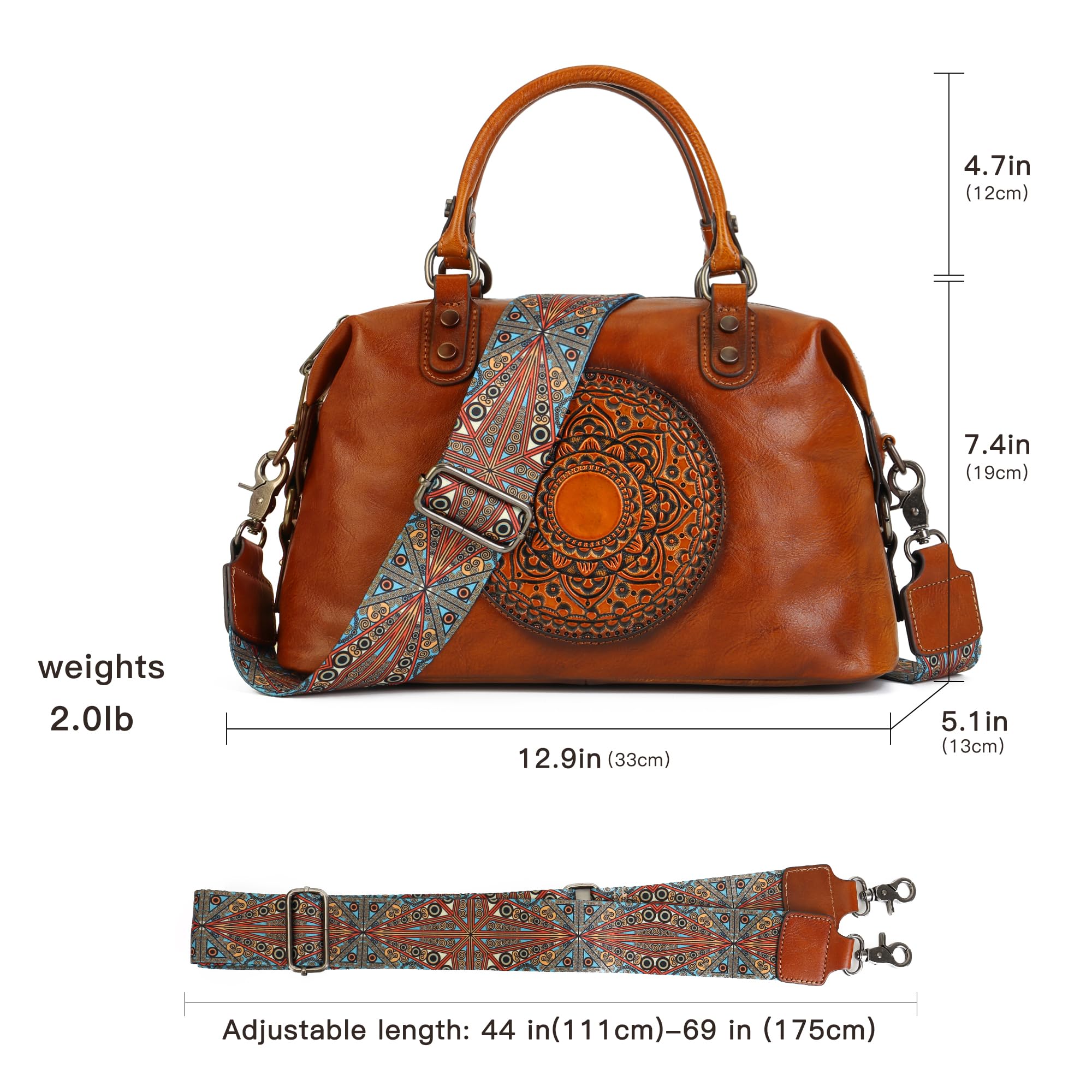 Genuine Leather Handbag for Women - Retro Mandela Crossbody Purse & Tote Bag | Stylish Everyday Carry, Work, Travel & Date Night Accessory