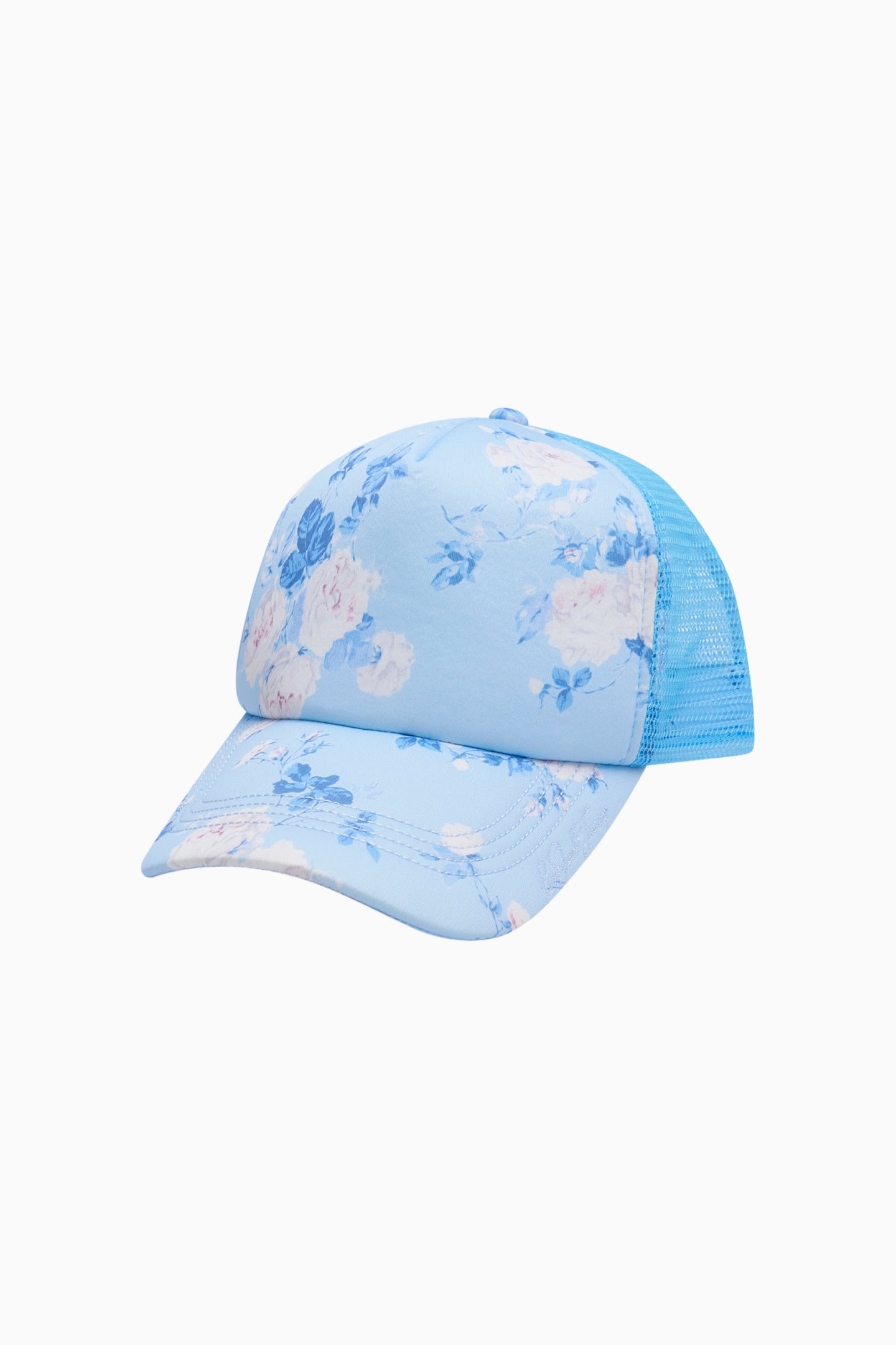 Joni Fragrance Print Trucker Hat - Whisper Blue | Stylish Adjustable Baseball Cap for Women & Men | Perfect for Outdoor Activities, Sports & Casual Wear