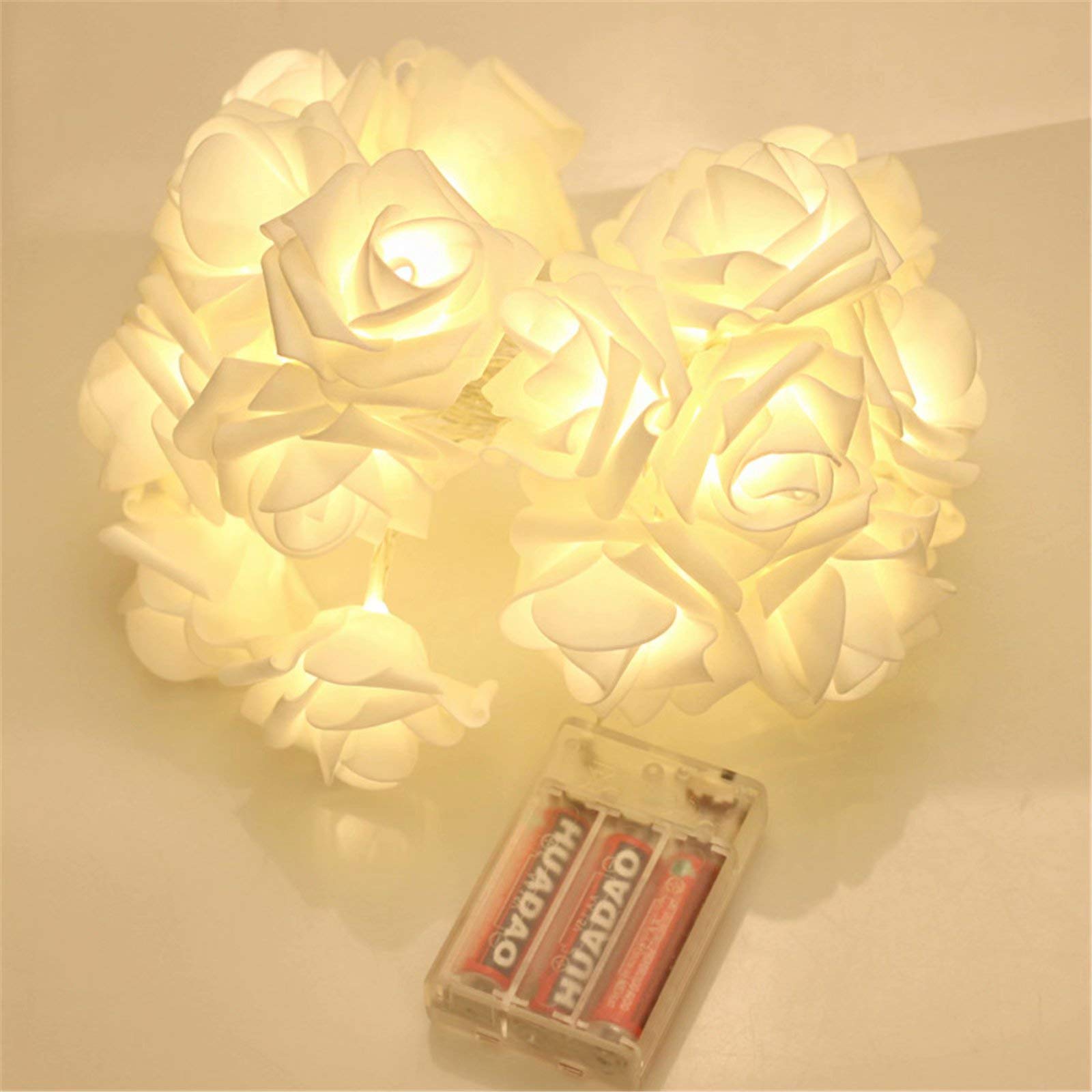 20 LED Rose Flower String Lights - Battery Operated Romantic Warm White Floral Lights for Wedding Decorations, Valentine's Day Proposals, Garden Parties & Christmas Decor | Perfect for Bedroom, Backyard & Special Events